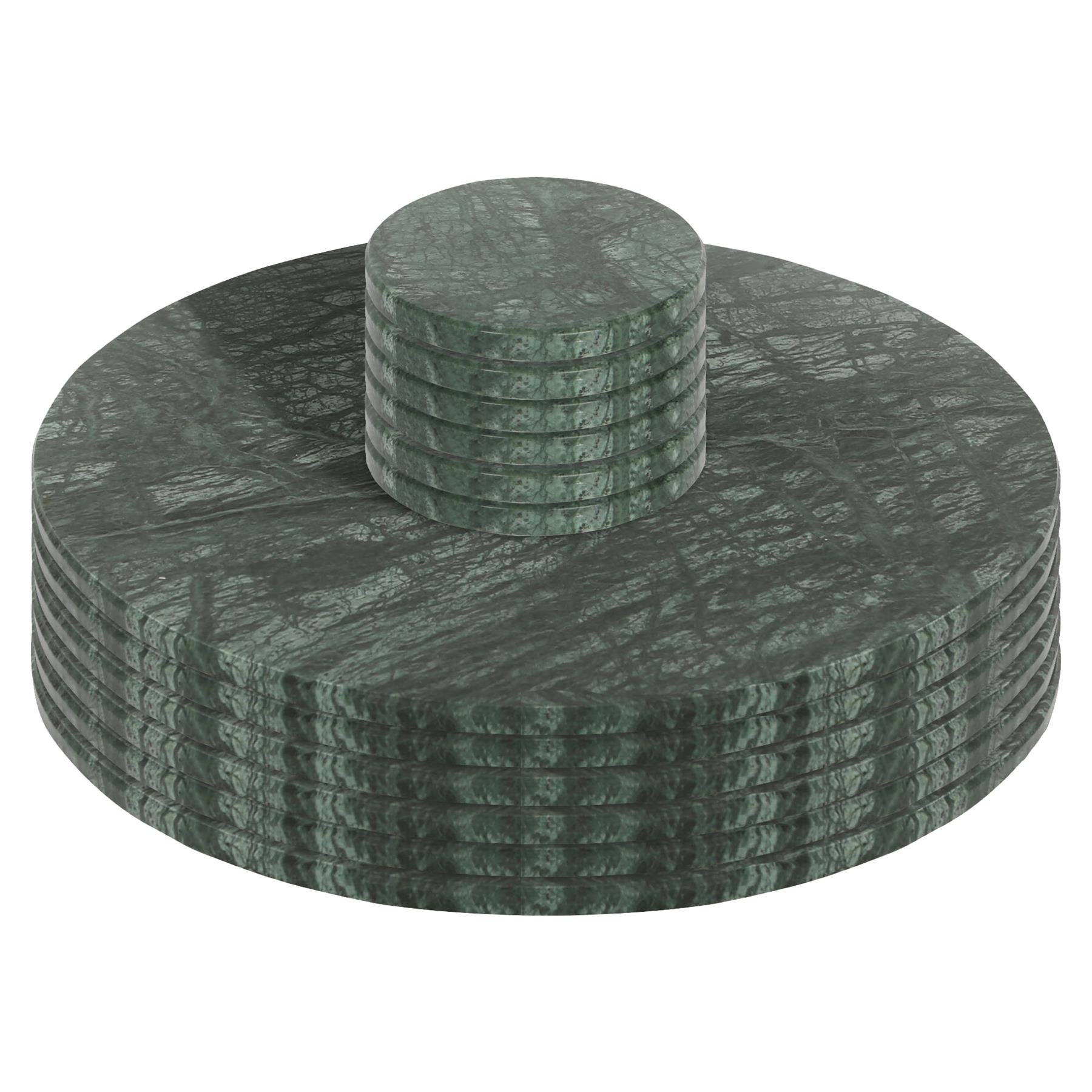 Argon Tableware 12pc Round Marble Placemats & Round Coasters Set - Green
