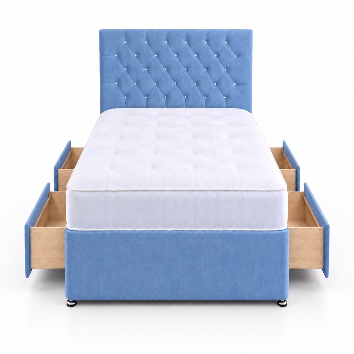 Comfy Deluxe 6ft Super King    4 Drawer  Velvet  Divan Bed Set -  Sky Blue