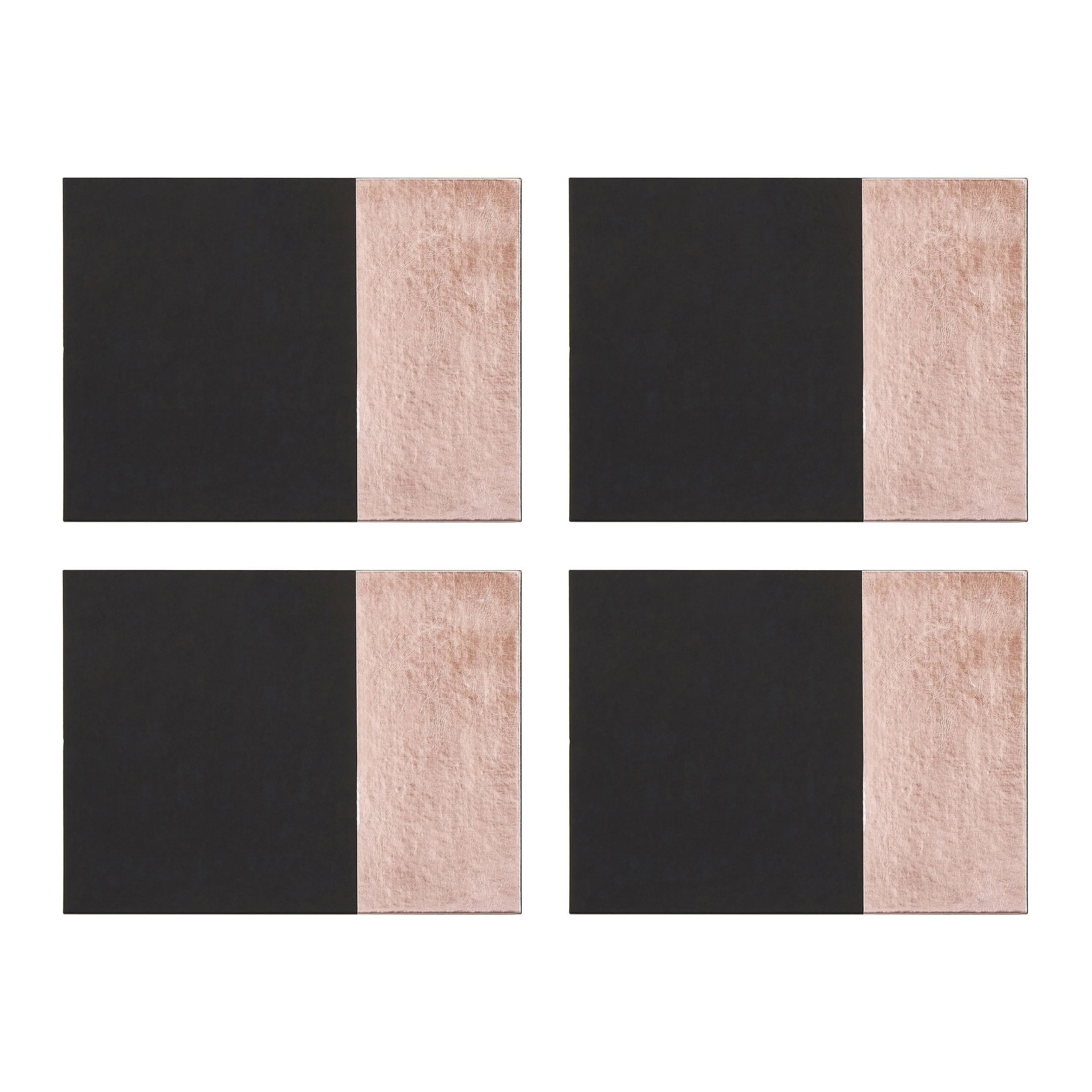 Orsina Geome Set Of 4 Leather Effect Placemats - Black And Rose Gold