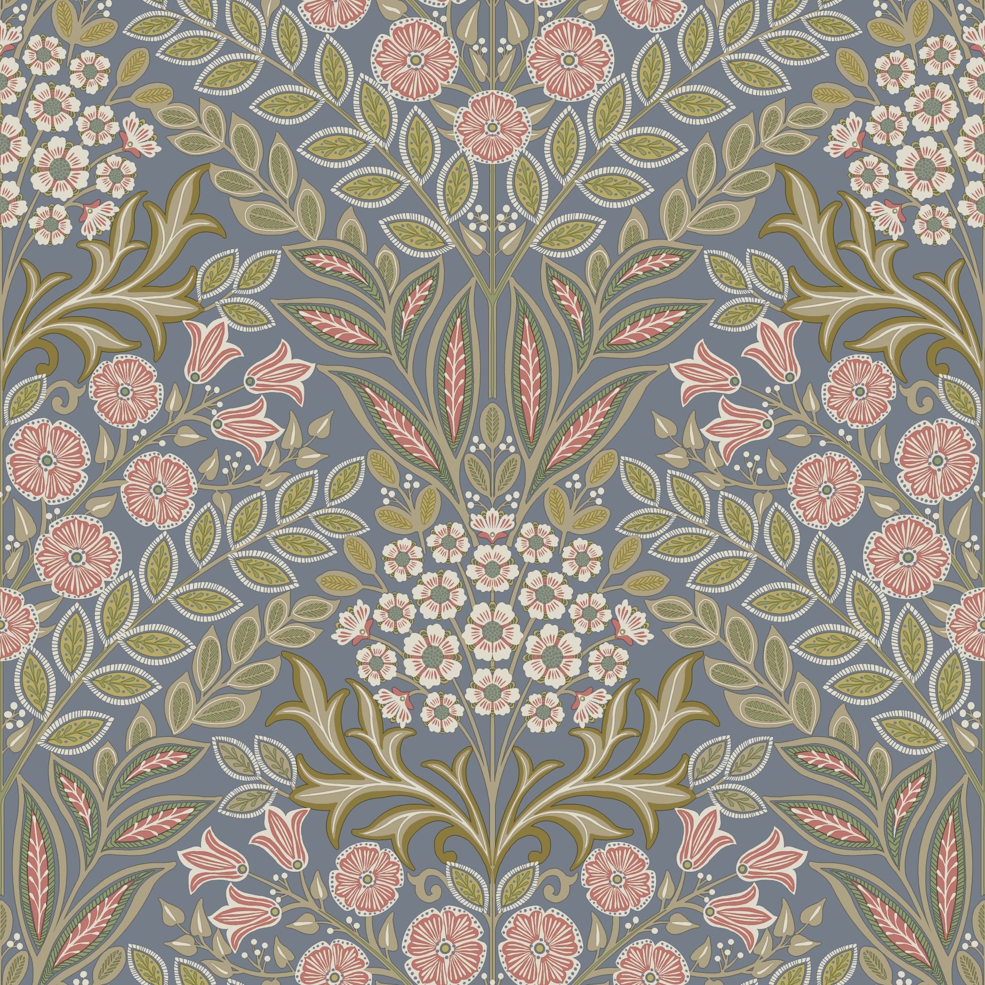 Grandeco Belevedere Arts and Crafts Floral Damask - Blue