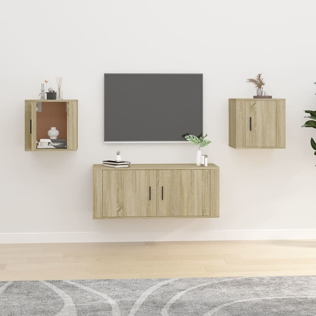 Walplus 2 Piece Engineered Wood TV Wall Cabinet - Sonoma Oak - 40 x 34.5 x 40 cm
