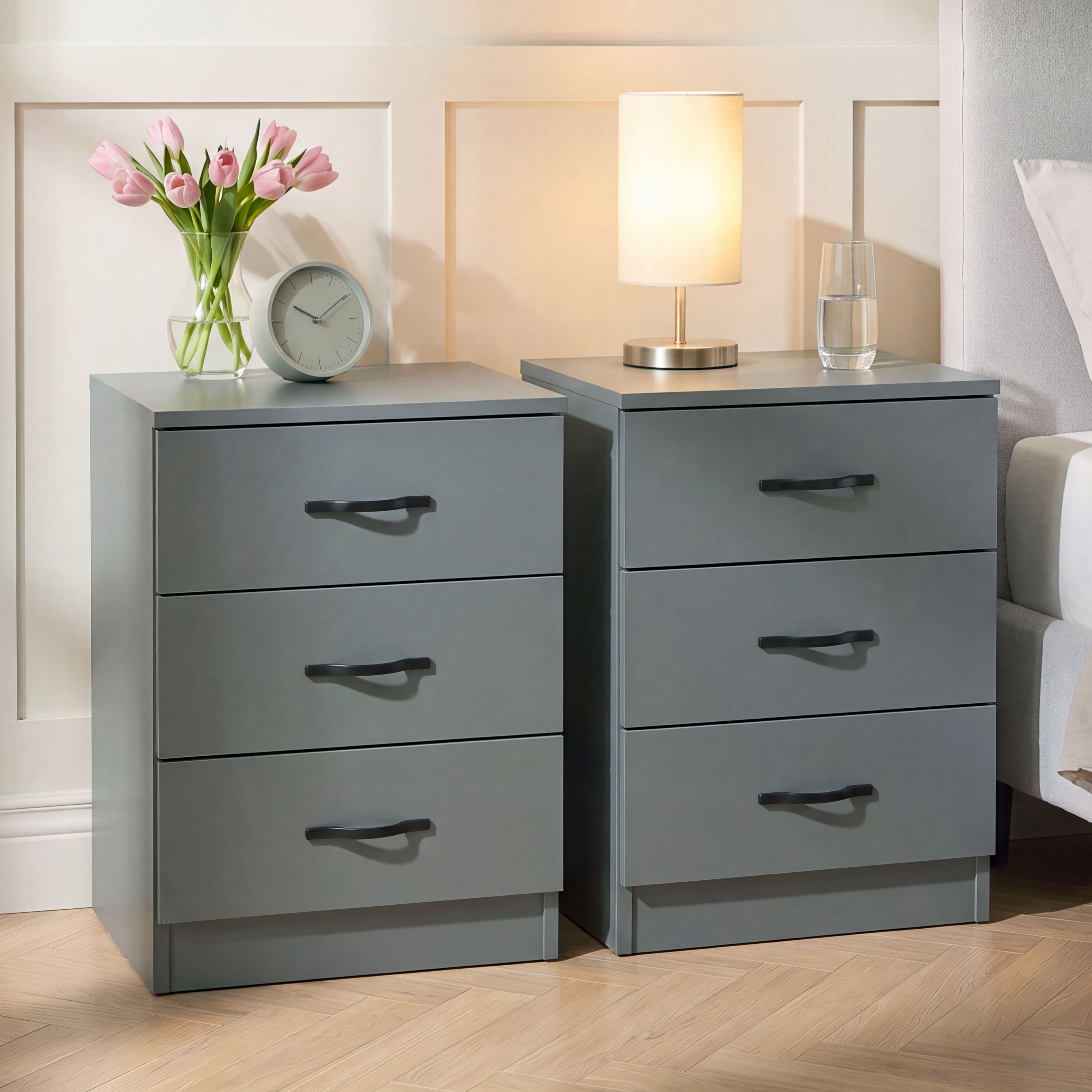 Vida Designs Riano 3 Drawer Bedside Chest Set of 2 - Green