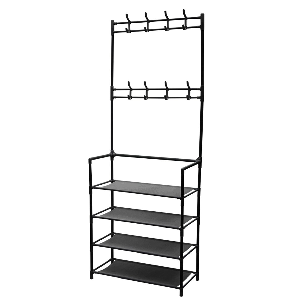Living and Home 4 Tier Shoe Rack with Coat Hanger - W60 x D28 x H158cm