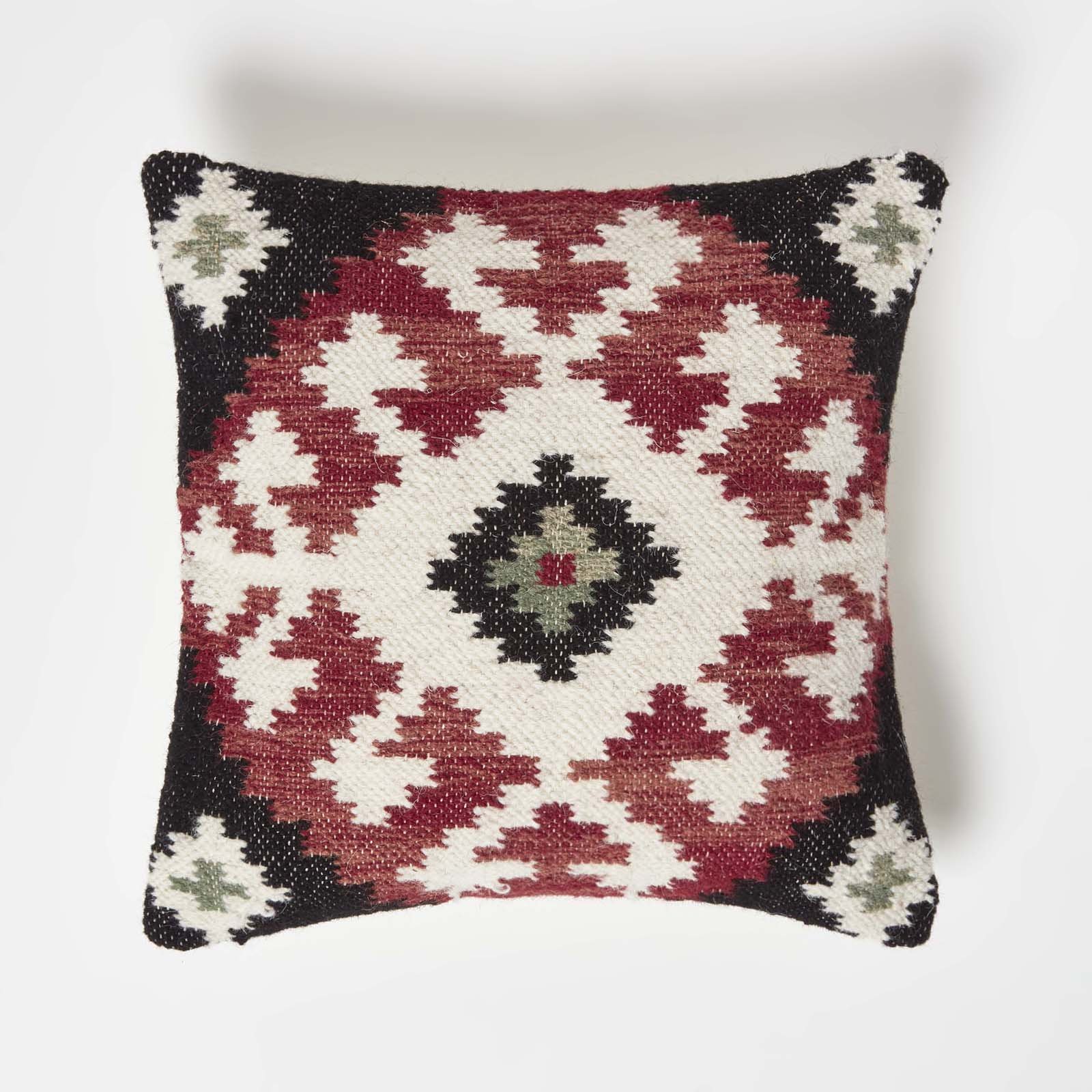 Homescapes Red and Black Tawa Traditional Handwoven Kilim Cushion - 45 x 45 cm