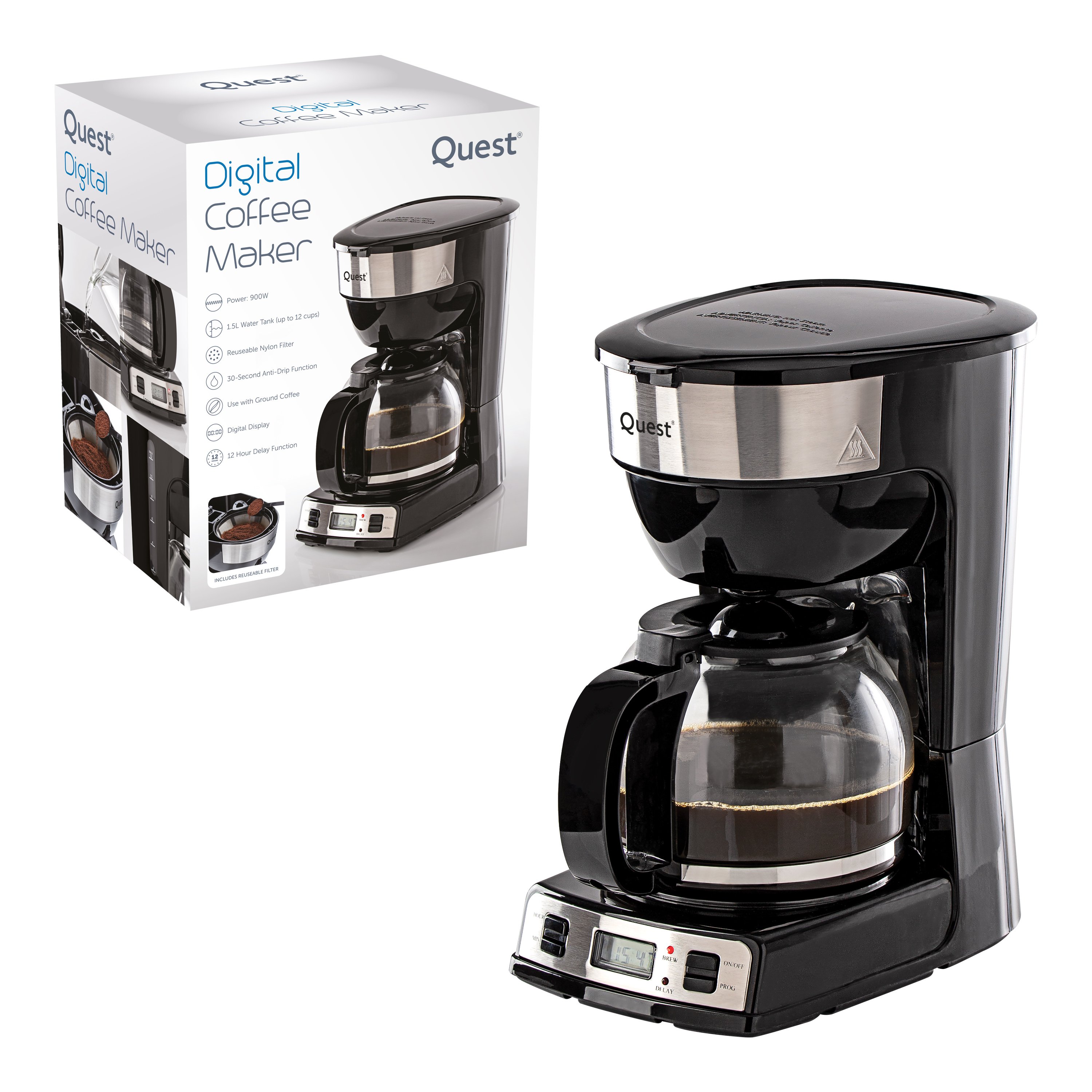 Quest Digital Coffee Machine With 1.5L Jug  900W - Black