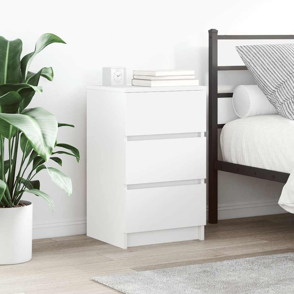 Walplus 3 Drawer Engineered Wood Bedside Cabinet - White - 39 x 35 x 65 cm