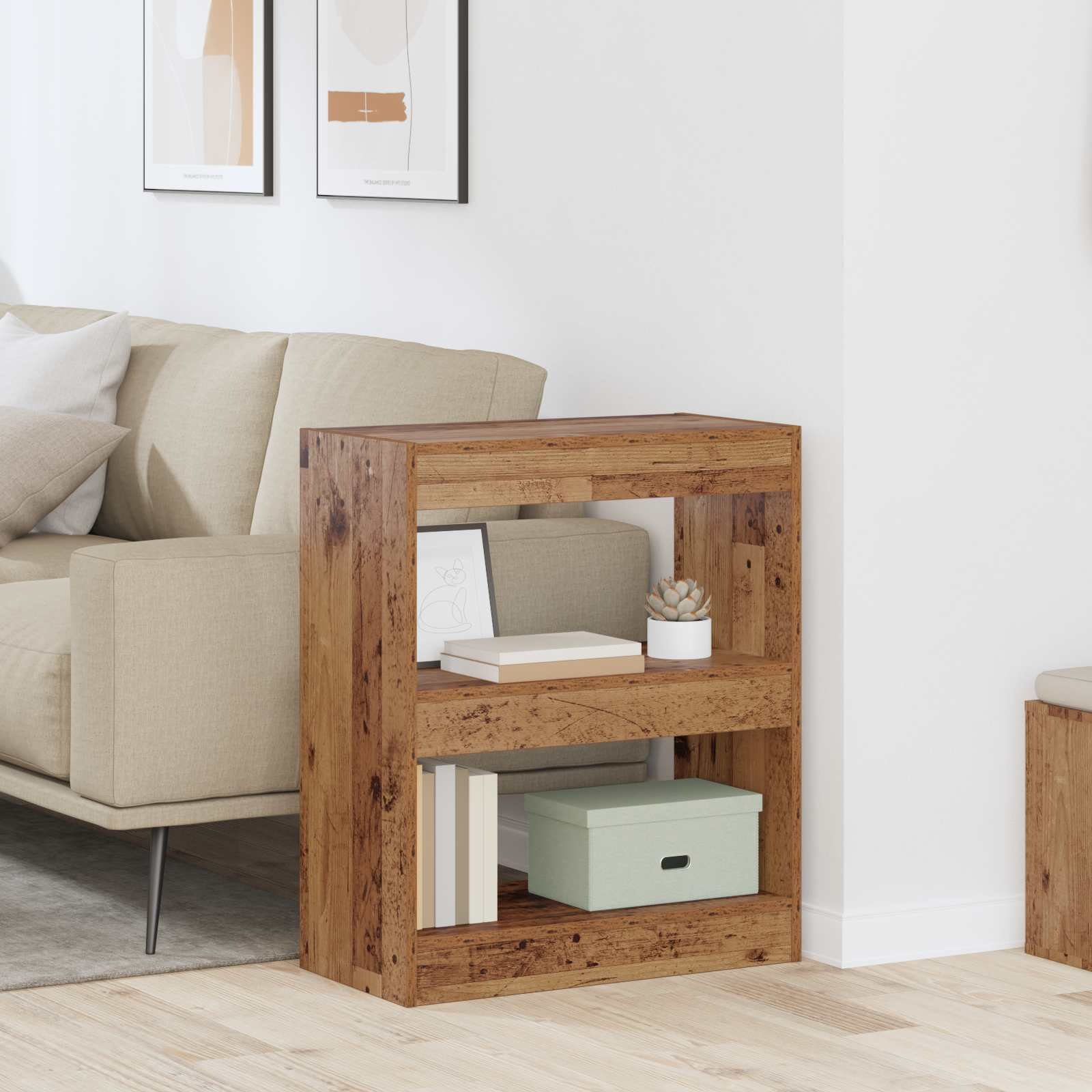 Walplus 2 Tier Engineered Wood Book Cabinet - Dark Wood - 60 x 30 x 72 cm