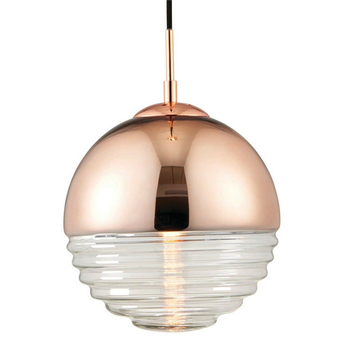 Loops Direct Copper Plated Glass Pendant Light - Copper and Clear Ribbed Glass