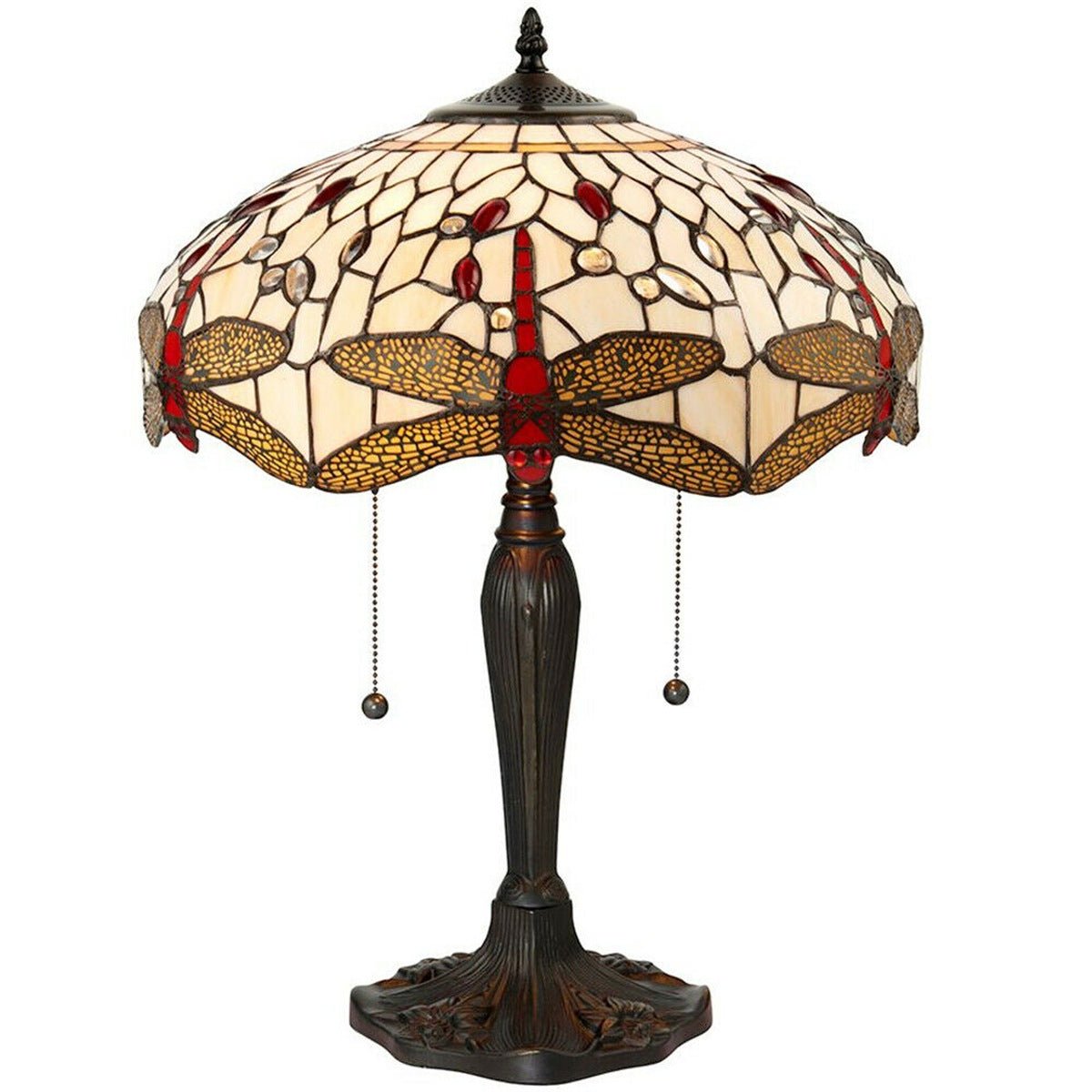 Loops Direct 41cm Glass Table Lamp - Dark Bronze Dragonfly