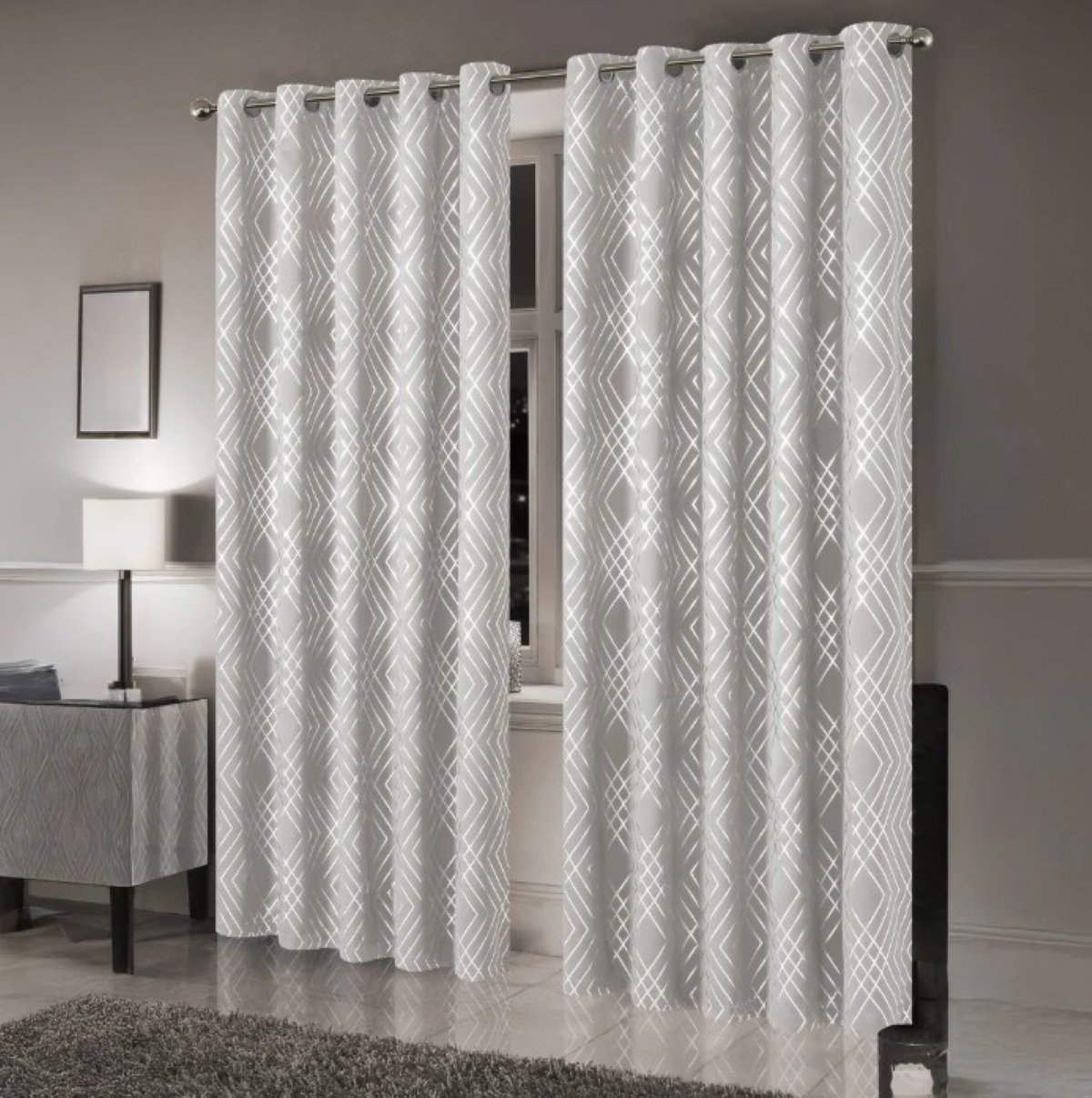 New Edge Blinds Natural Geo Sparkle Blackout Eyelet Curtains - 167cm x 229cm