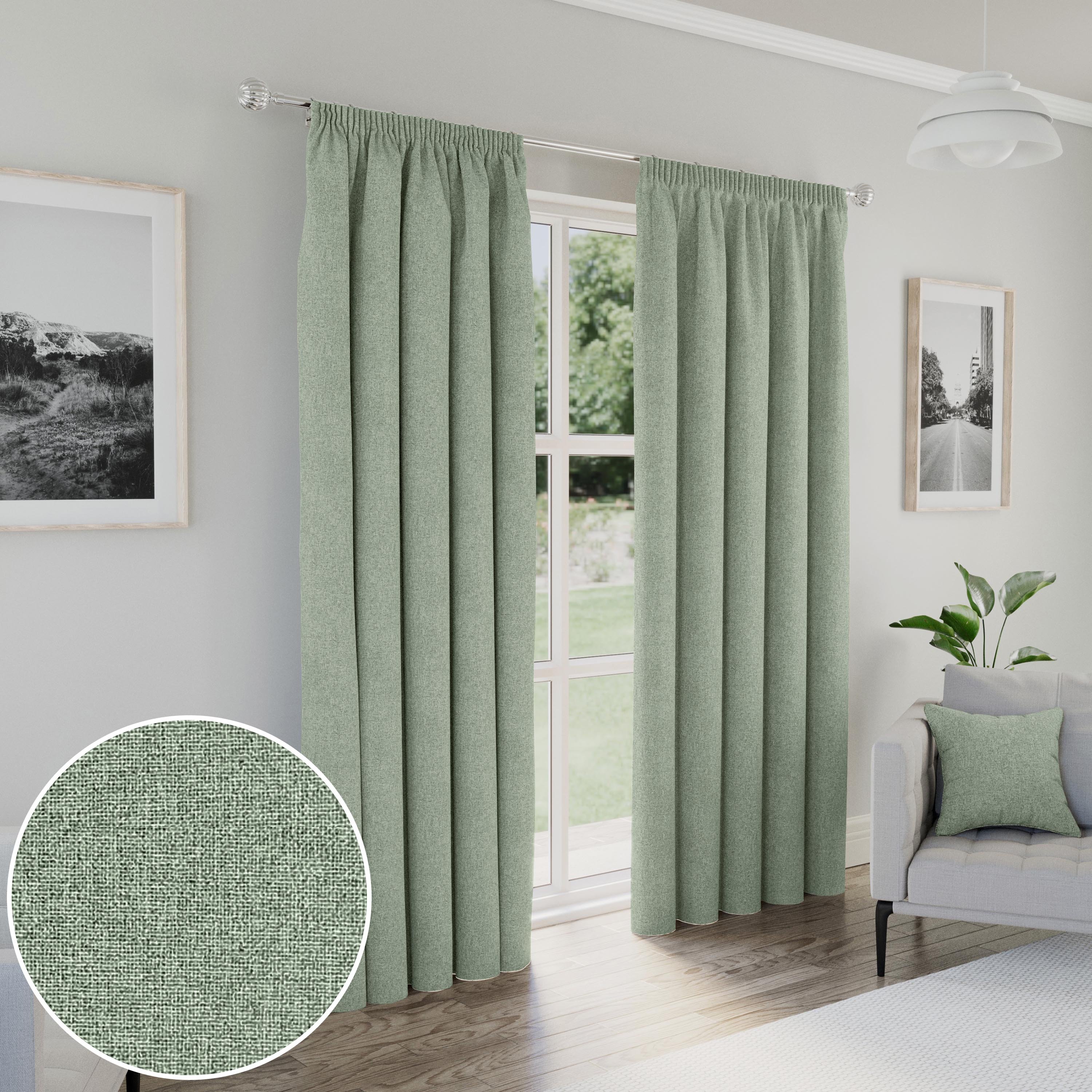 Enhanced Living Dallas Pencil Pleat Blackout Curtains - 117 x 229cm - Green