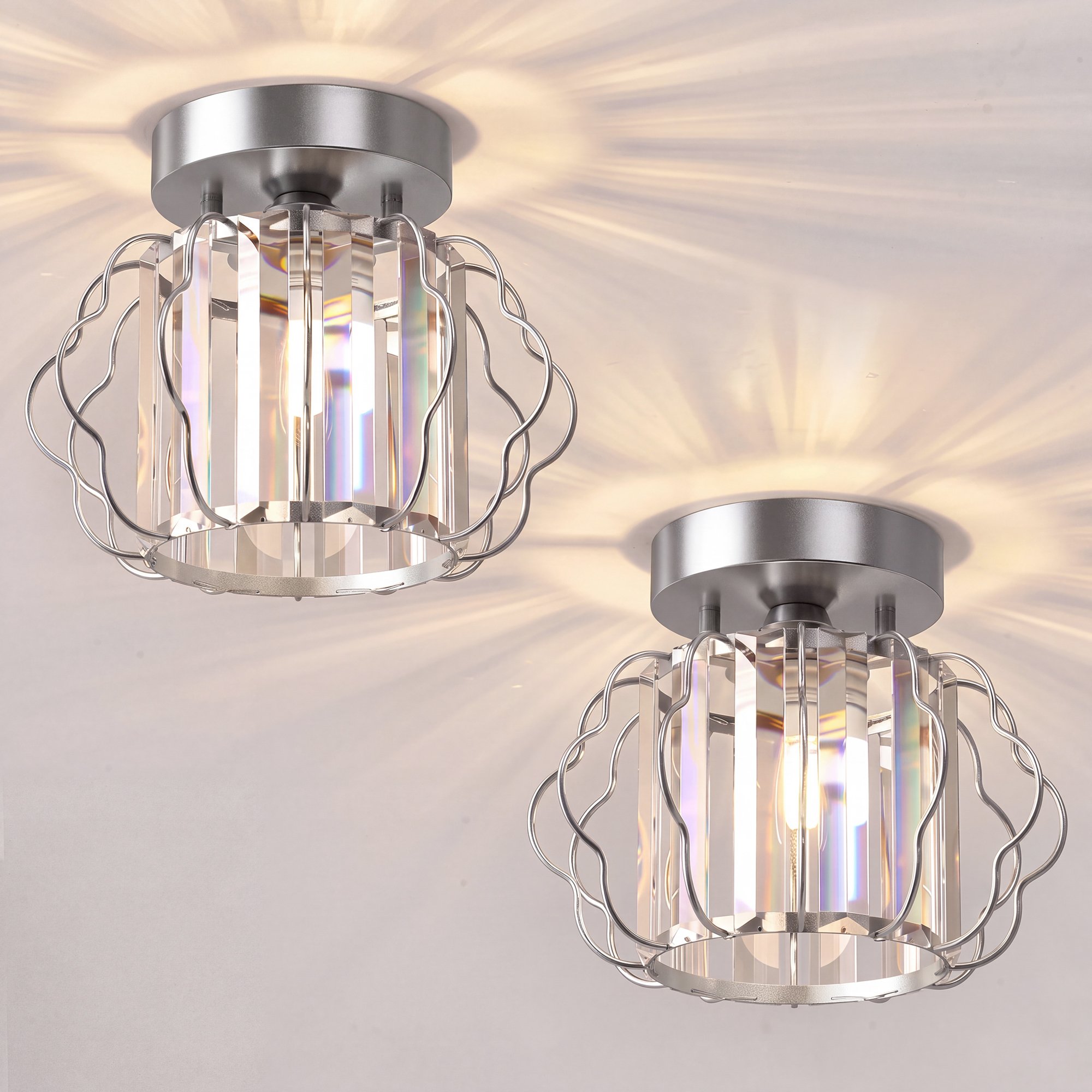 HOMCOM 2 Pack 22cm Crystal Semi-Flush Ceiling Light – Silver