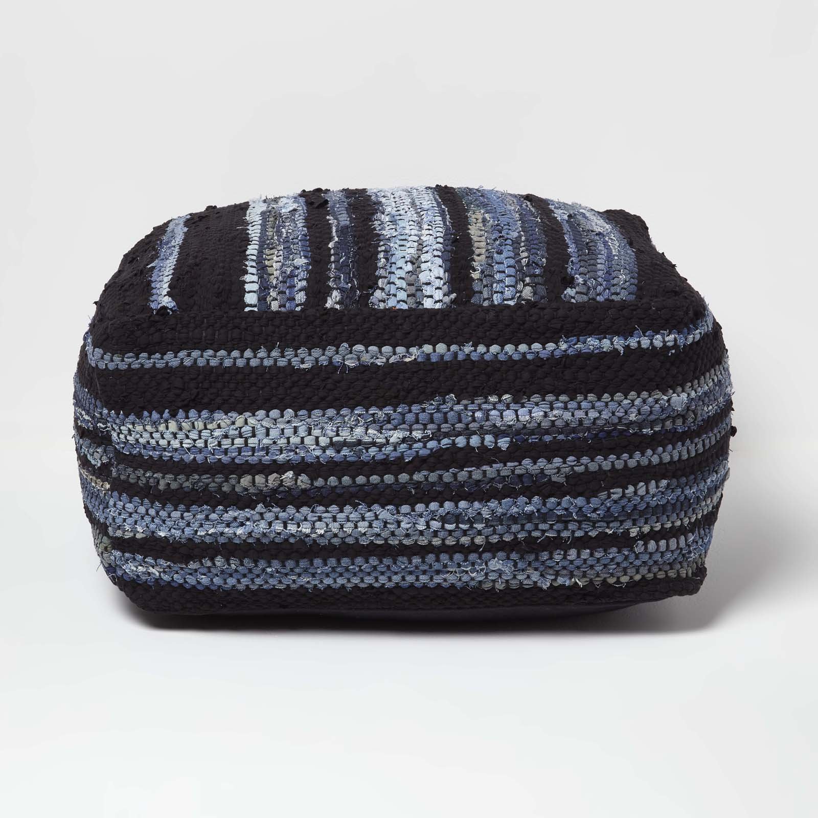 Homescapes Texas Denim Woven Striped Bean Filled Pouffe – 60 cm