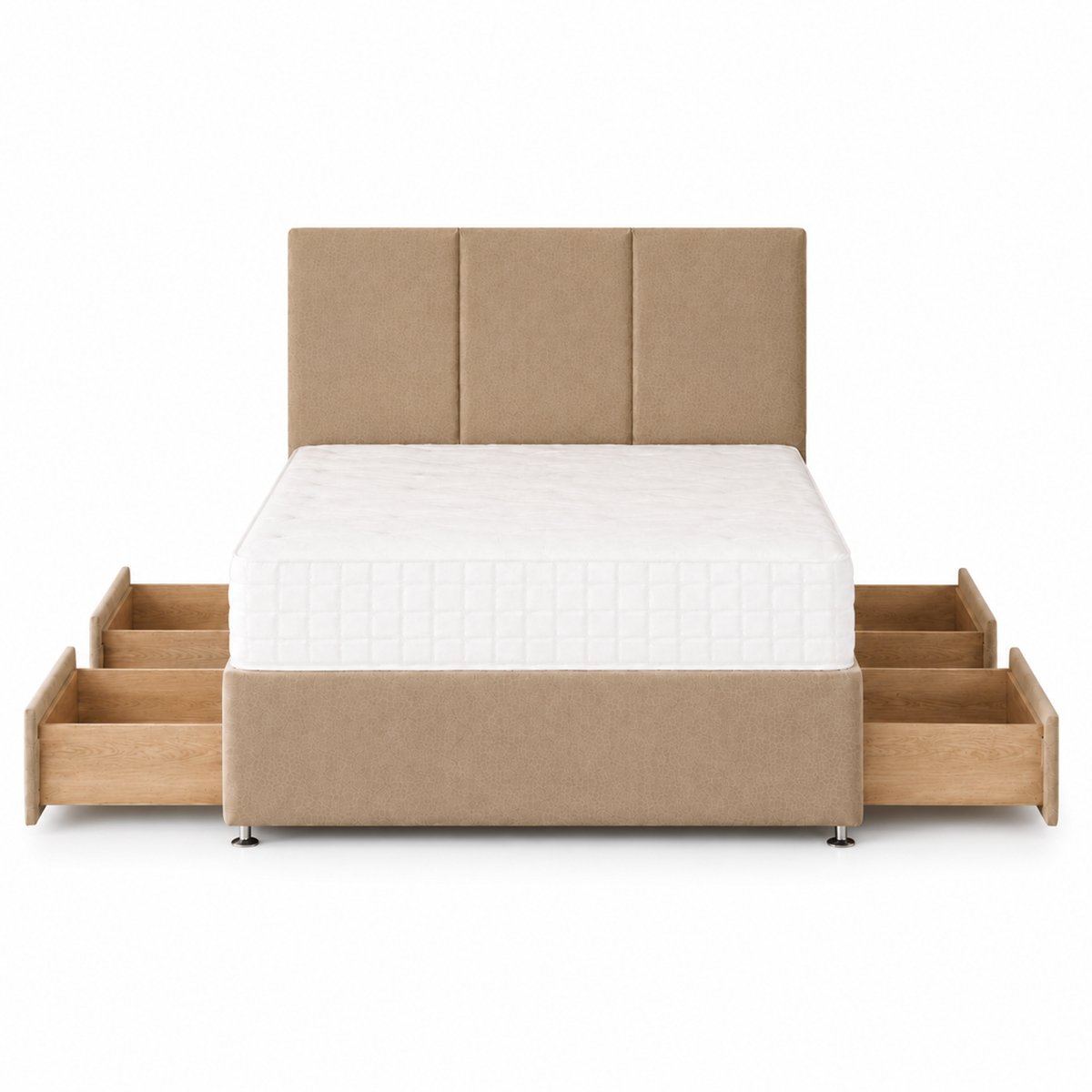 Comfy Deluxe 4ft Small Double  4 Drawer Plush Velvet Divan Bed Set -  Beige
