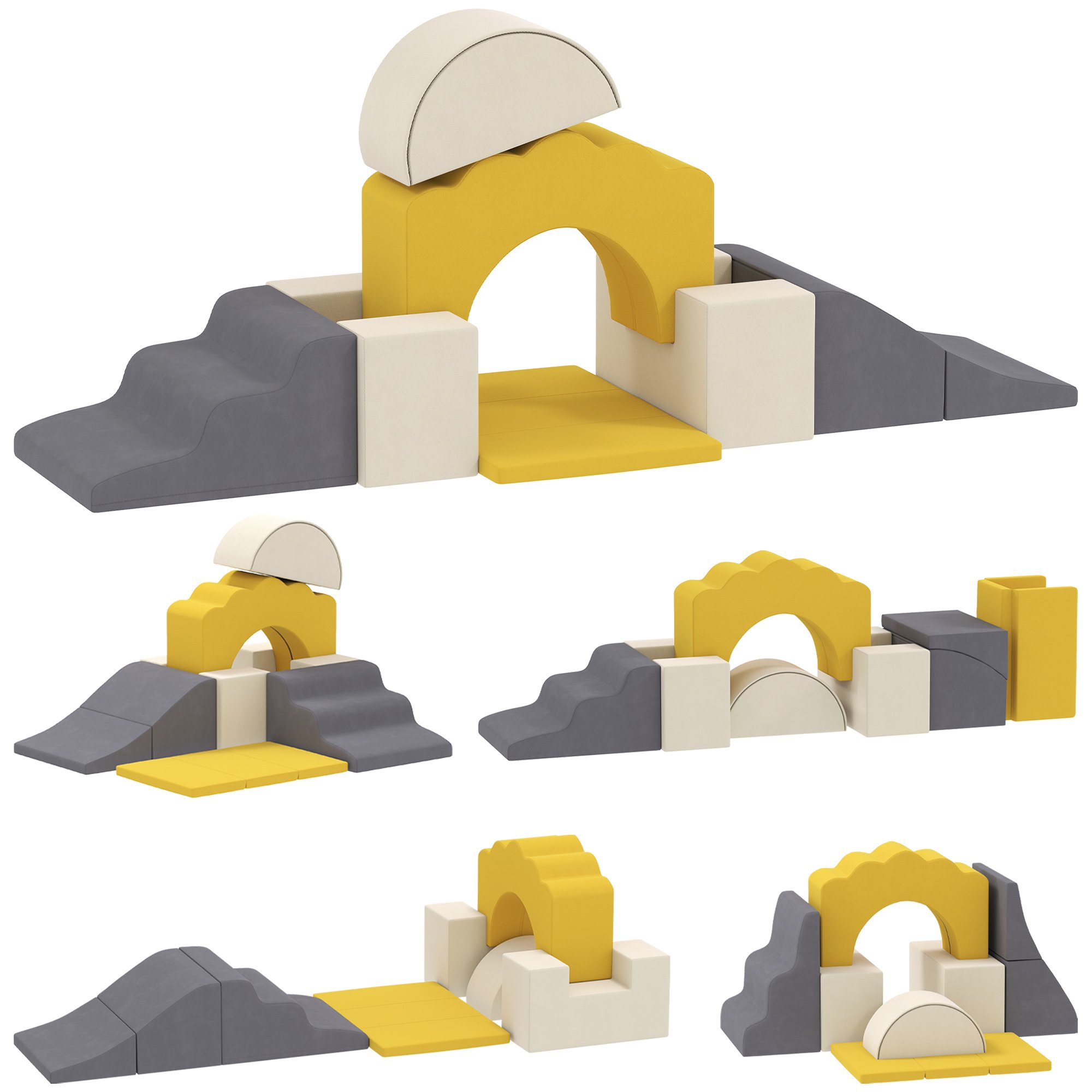 AIYAPLAY 7 Piece Foam Climb Crawl Kids Soft Play Set - Yellow
