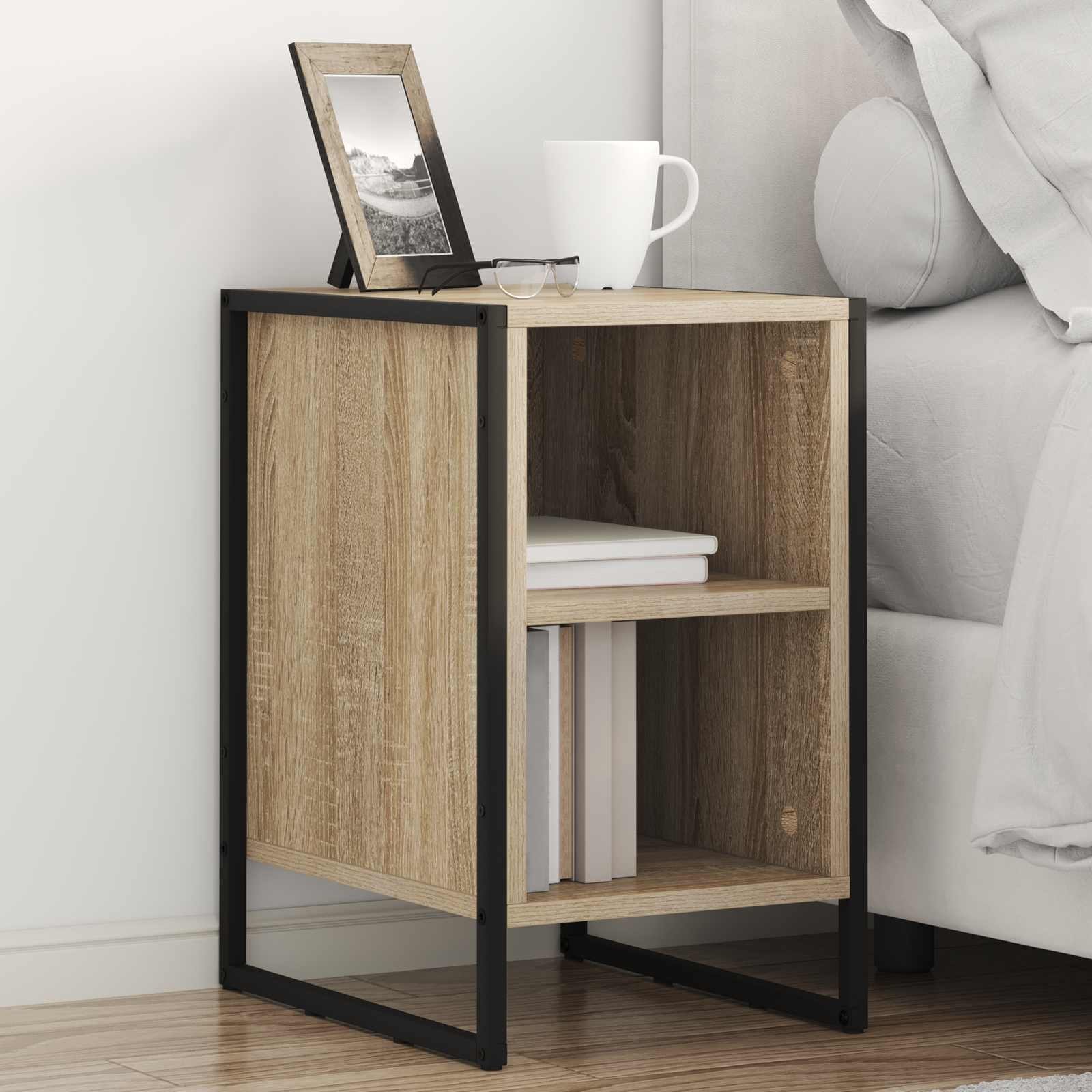 Walplus Engineered Wood Bedside Table - Light Oak - 39.5 x 30 x 50 cm