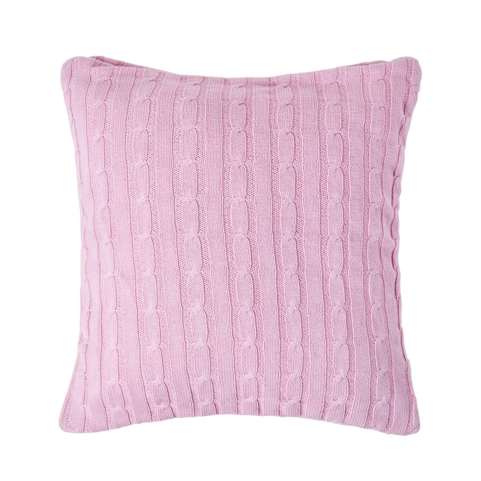 Homescapes Pastel Pink Cotton Cable Knit Cushion Cover - 45 x 45 cm