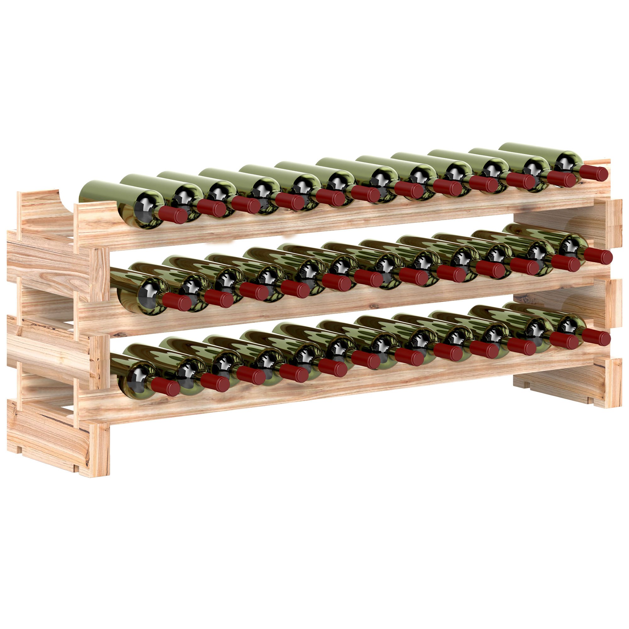HOMCOM 3 Tier Wooden Wine Rack for Bottles Storage - Natural