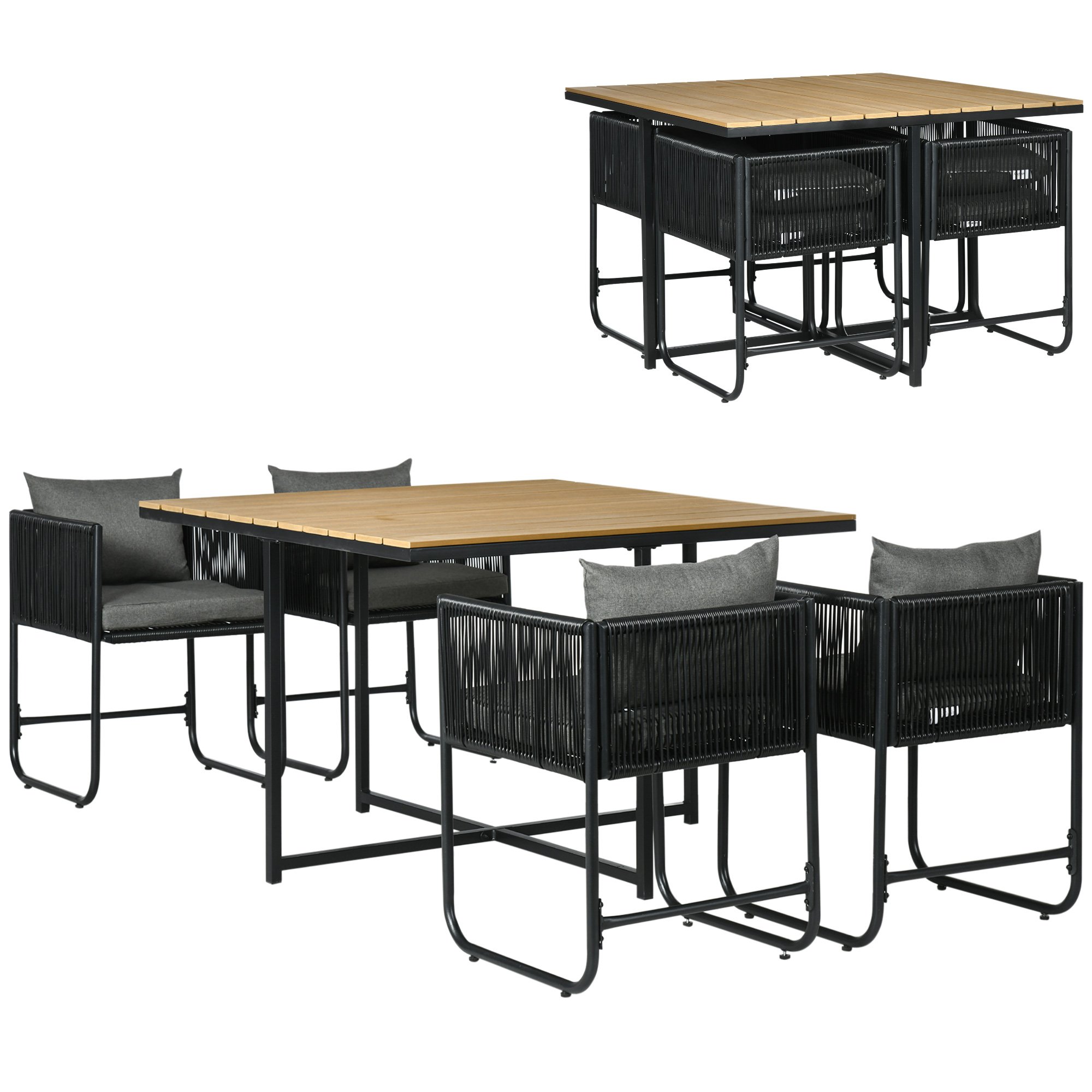 Outsunny 4 Seater Rattan Furniture Set with Cushions - Black