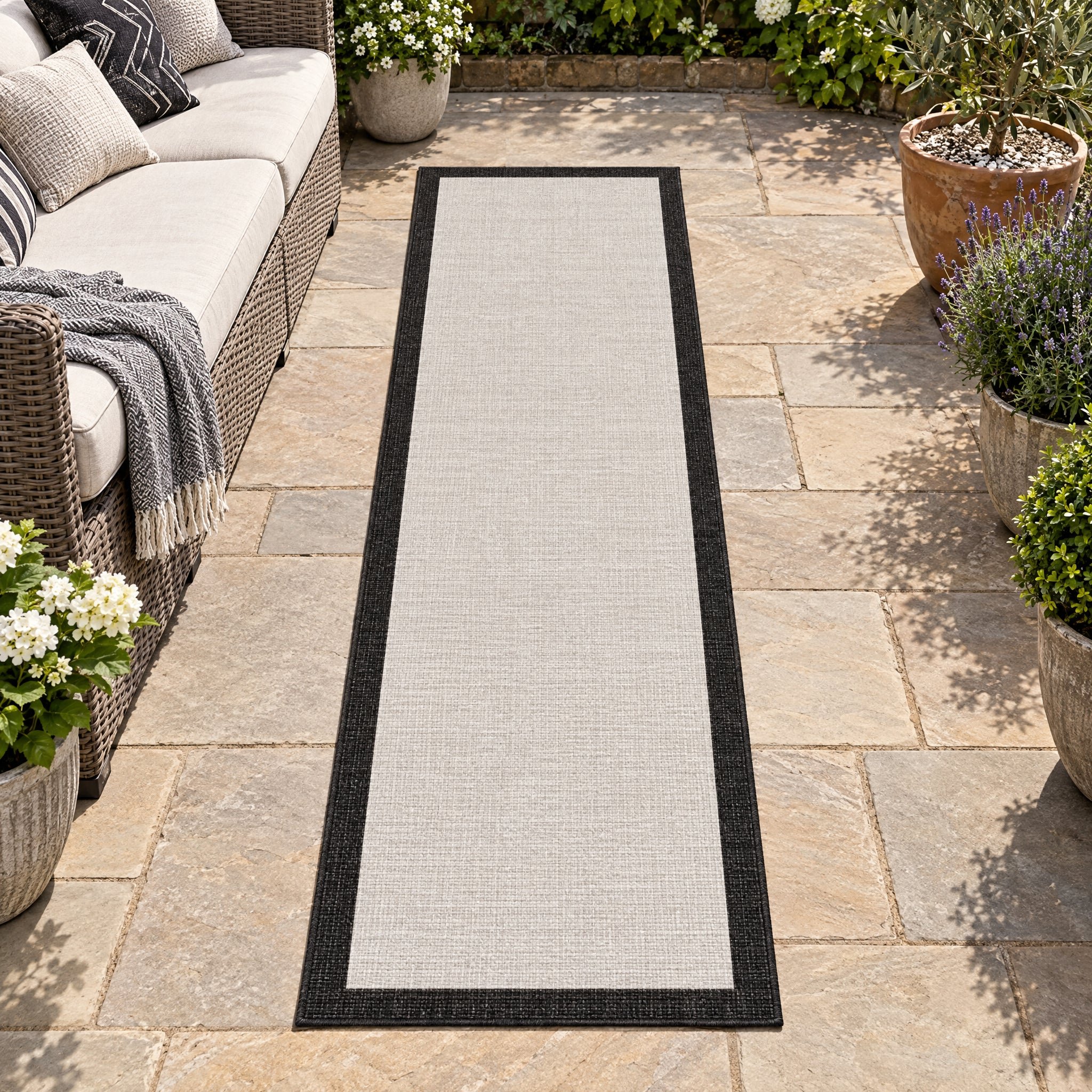 Hanse Home Black Panama  Outdoor Reversible Bordered Runner Rug - 80 x 250cm