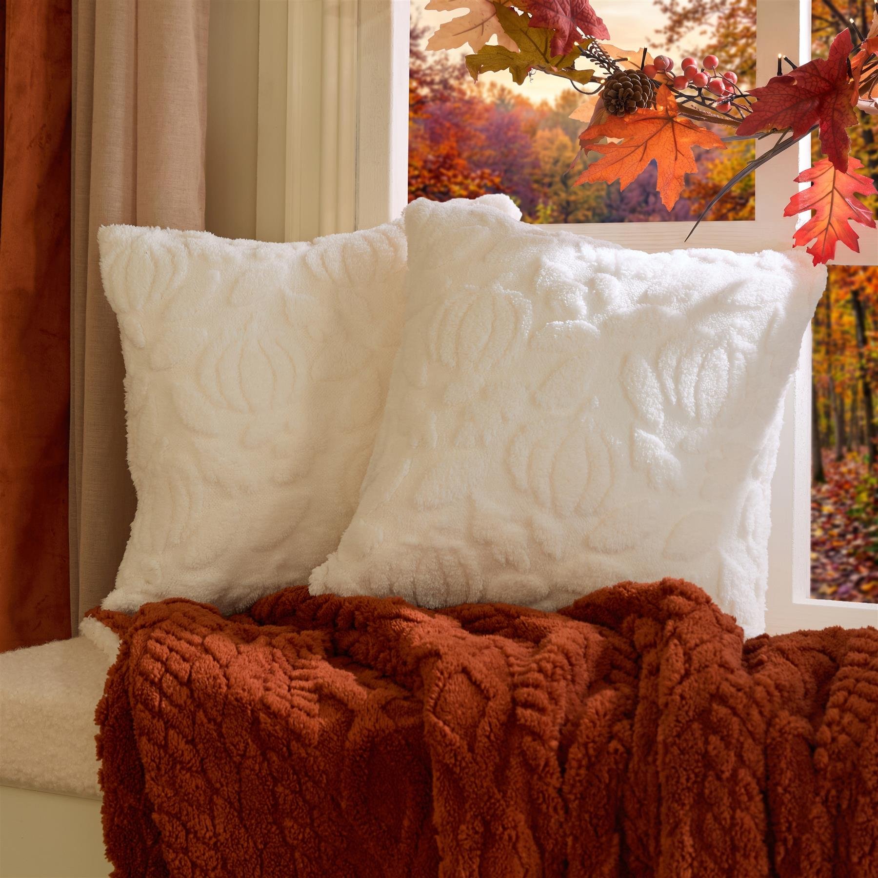 OHS 2 Pack Tufted Pumpkin Cushion Covers - Cream