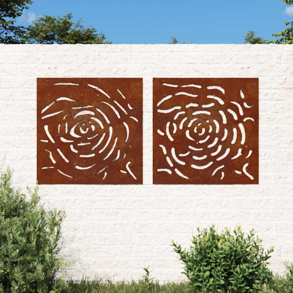 Walplus Pack of 2 Rose Design Garden Wall Decorations - Rusty - 55 x 55 x 0.7 cm