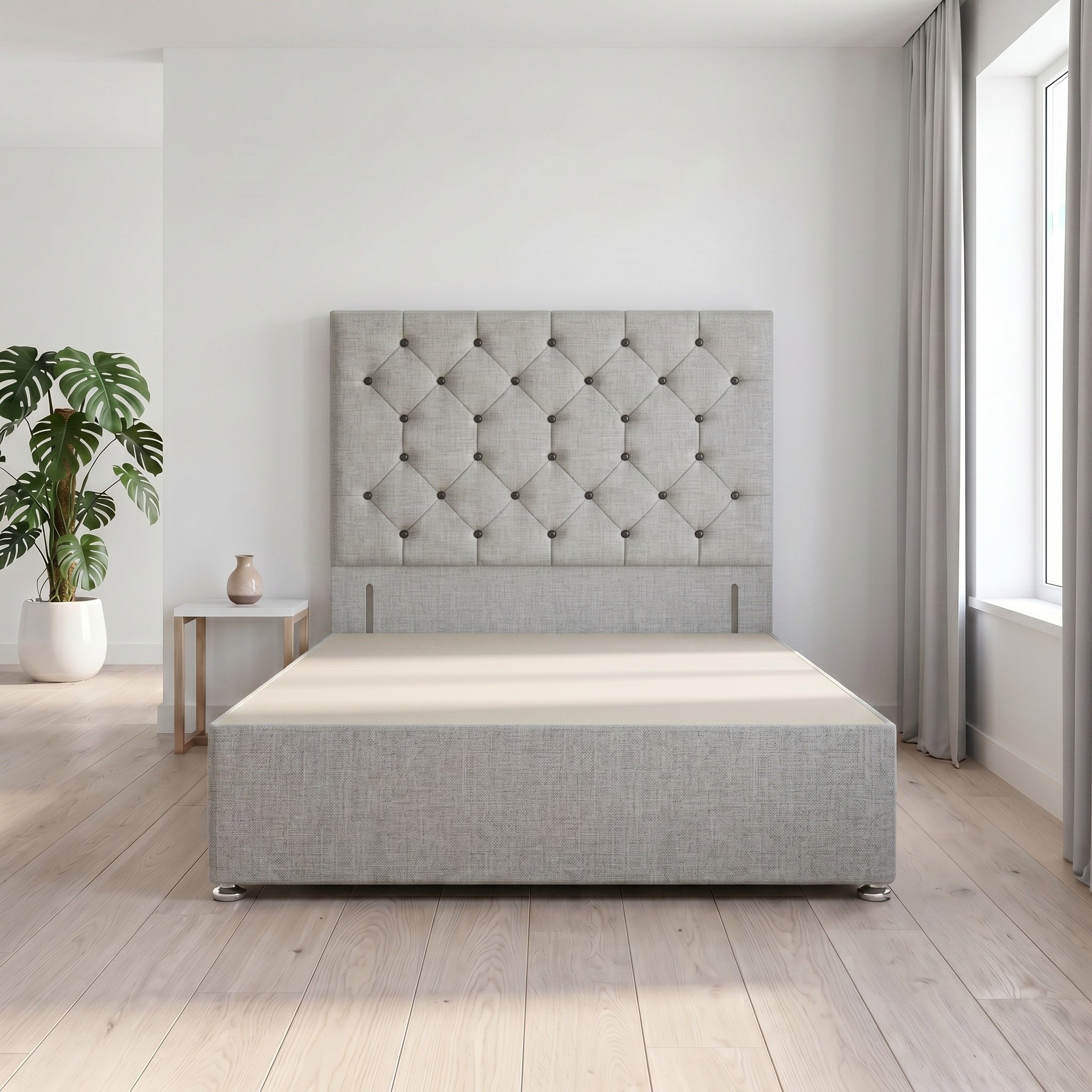 Somnior Diamante Linen 6FT Super King Divan Bed Base - Light Grey
