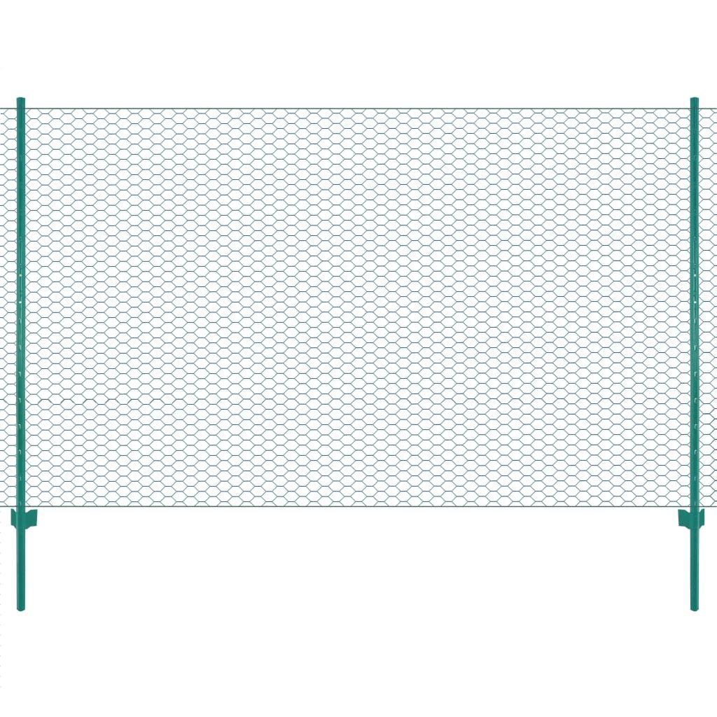 Walplus Powder Coated Steel Wire Mesh Fence with Posts - Green - 25 x 2 m