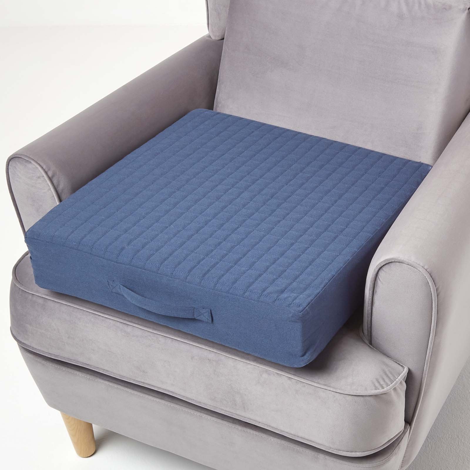 Homescapes Cotton Orthopaedic Foam Armchair Booster Cushion - Navy Blue