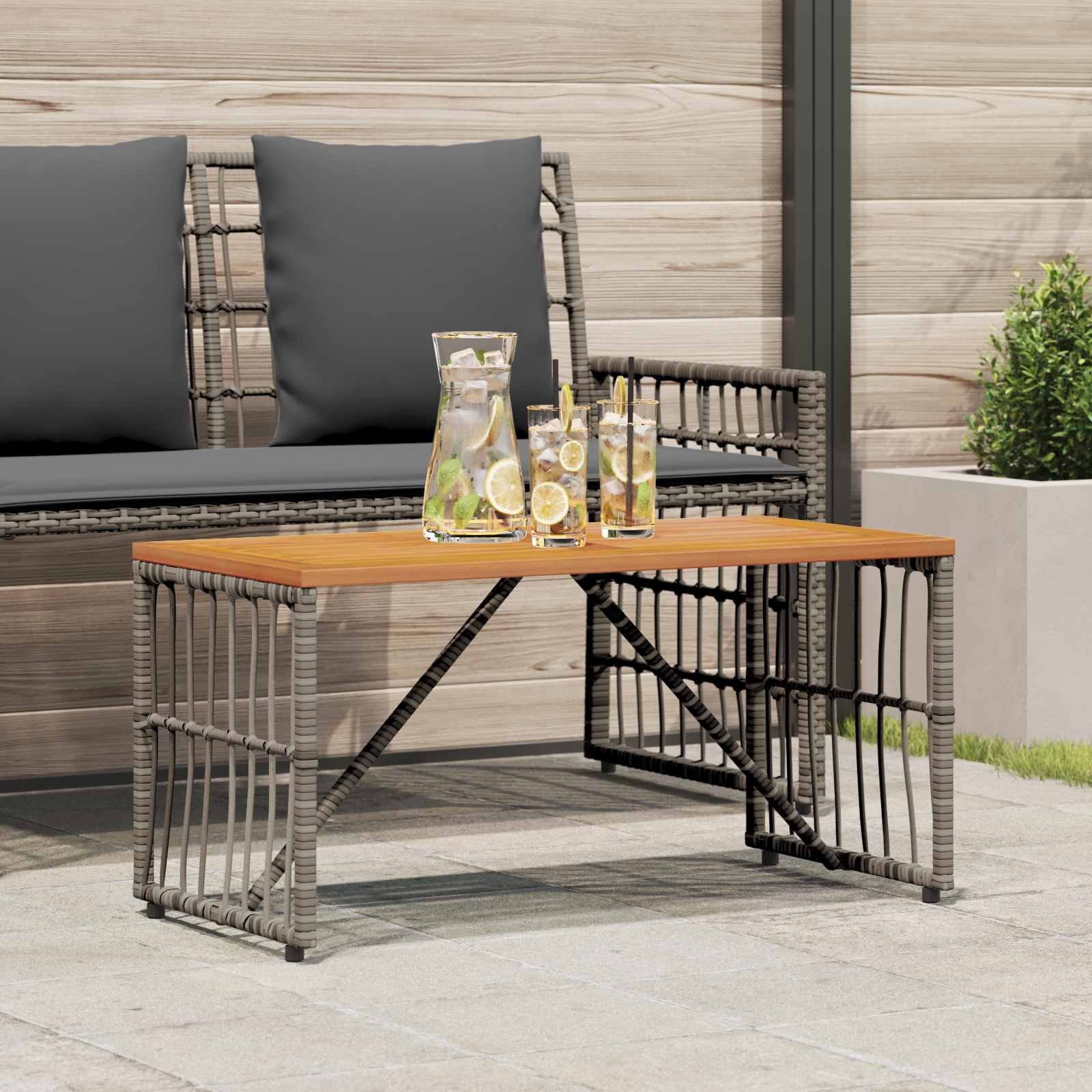 Walplus Poly Rattan Outdoor Table - Grey - 80 x 40 x 40 cm