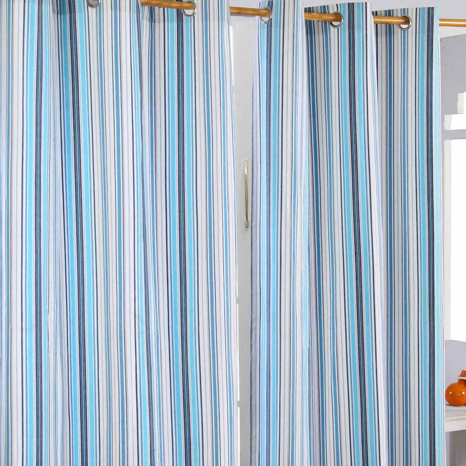 Homescapes Blue New England Stripes Ready Made Curtains - 137cm x 228cm