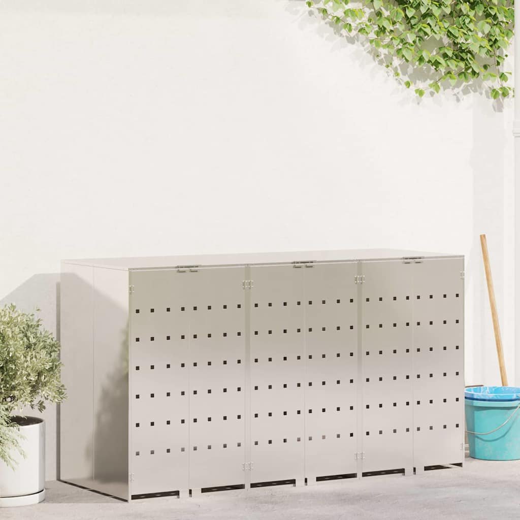 Walplus Stainless Steel Wheelie Bin Store - Silver - 204 x 77.5 x 115.5 cm