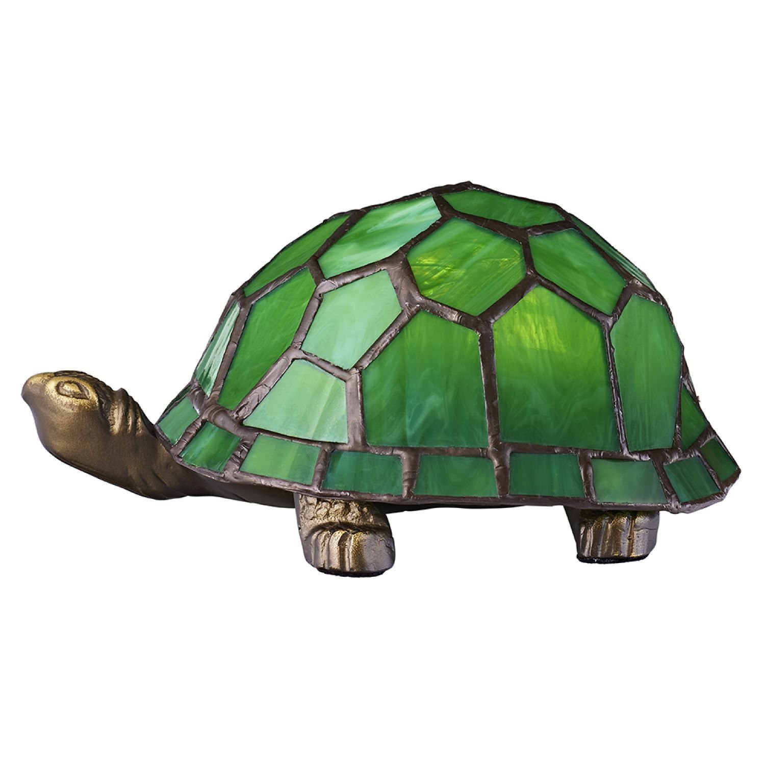 Happy Homewares Hand Crafted Green Glass Tortoise Tiffany Table Lamp - 19cm