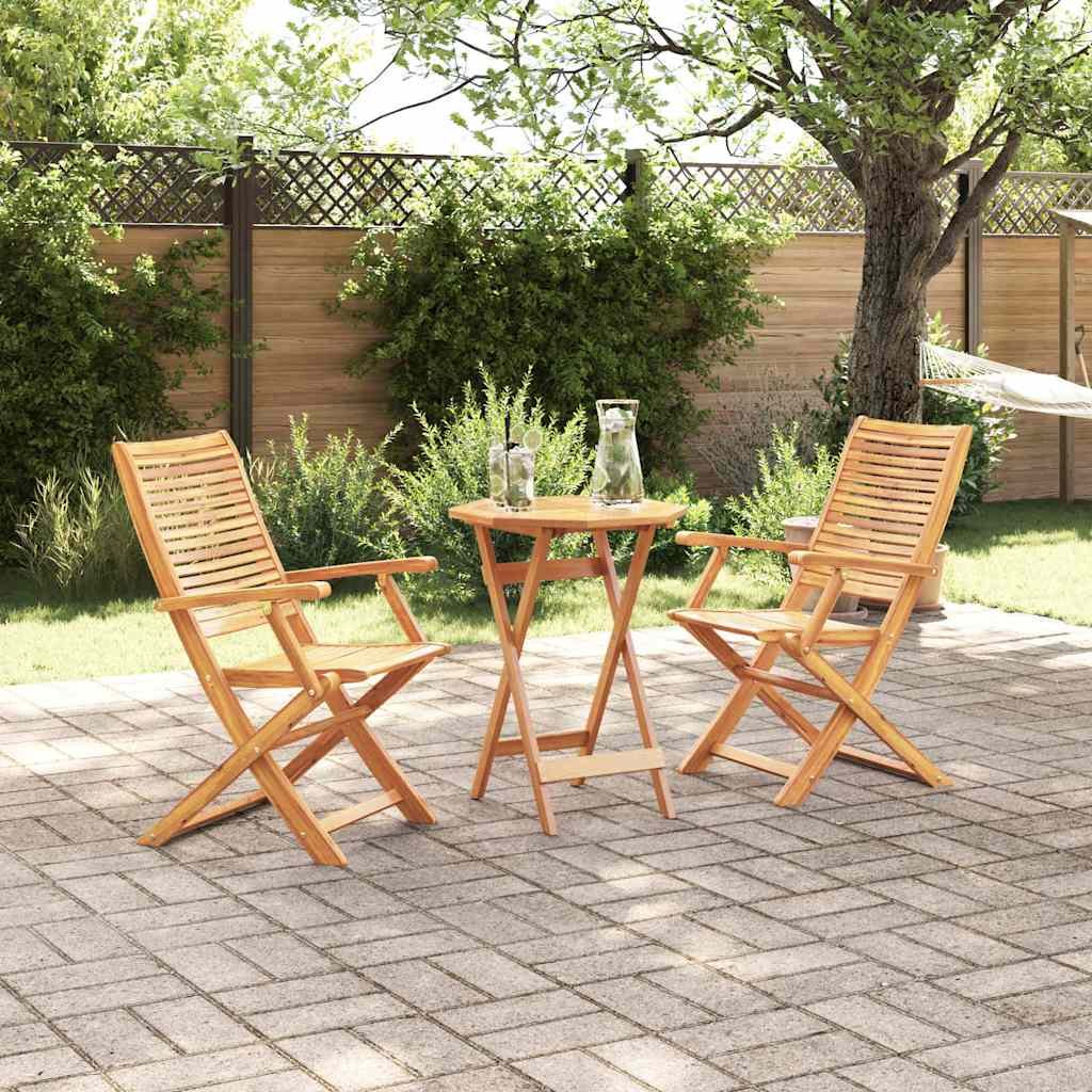 Walplus 3 Piece Solid Acacia Wood Folding Bistro Set - Brown - 60 x 60 x 75 cm