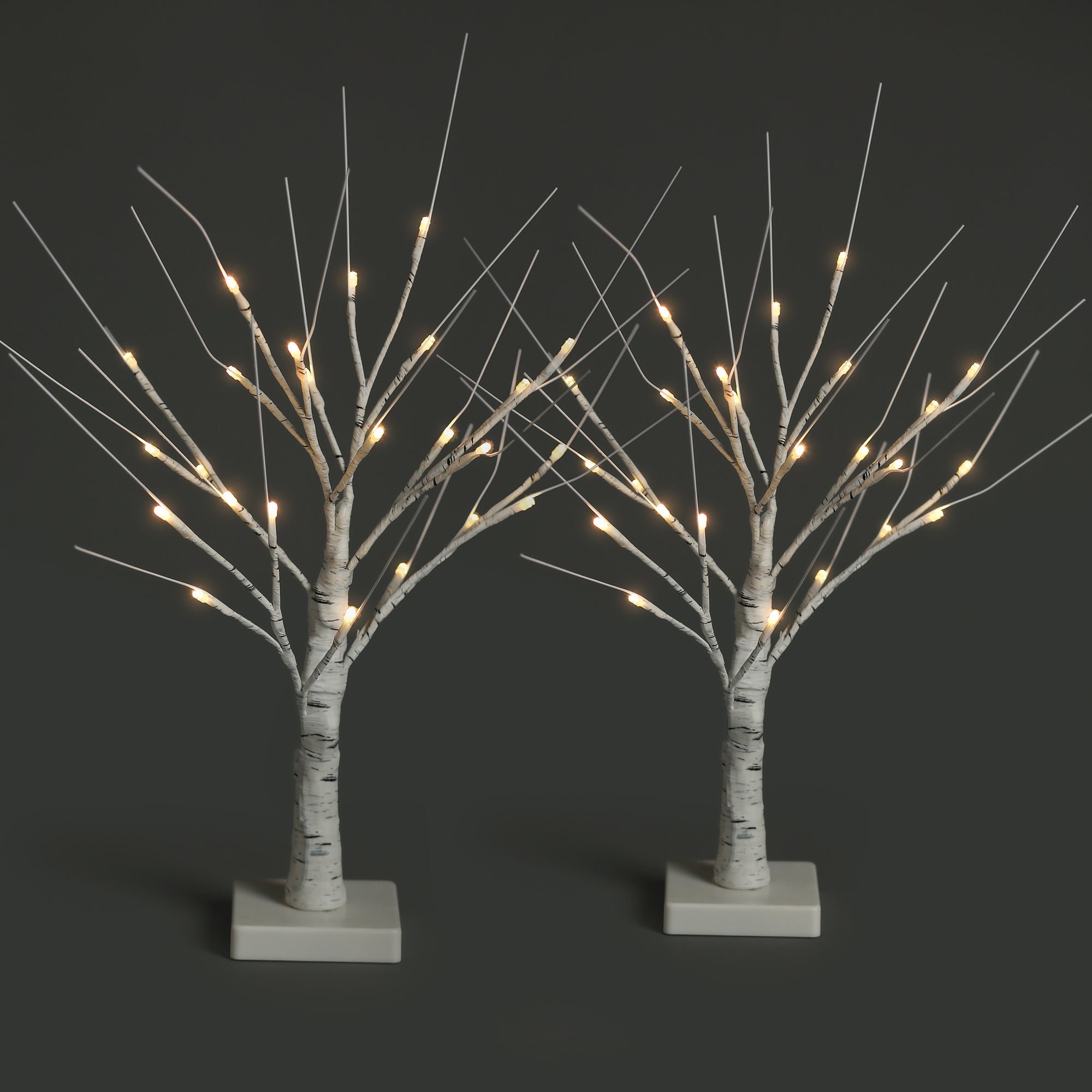 NETTA White Pre-Lit Birch Twig Trees with 24 Warm White LEDs - Set of 2