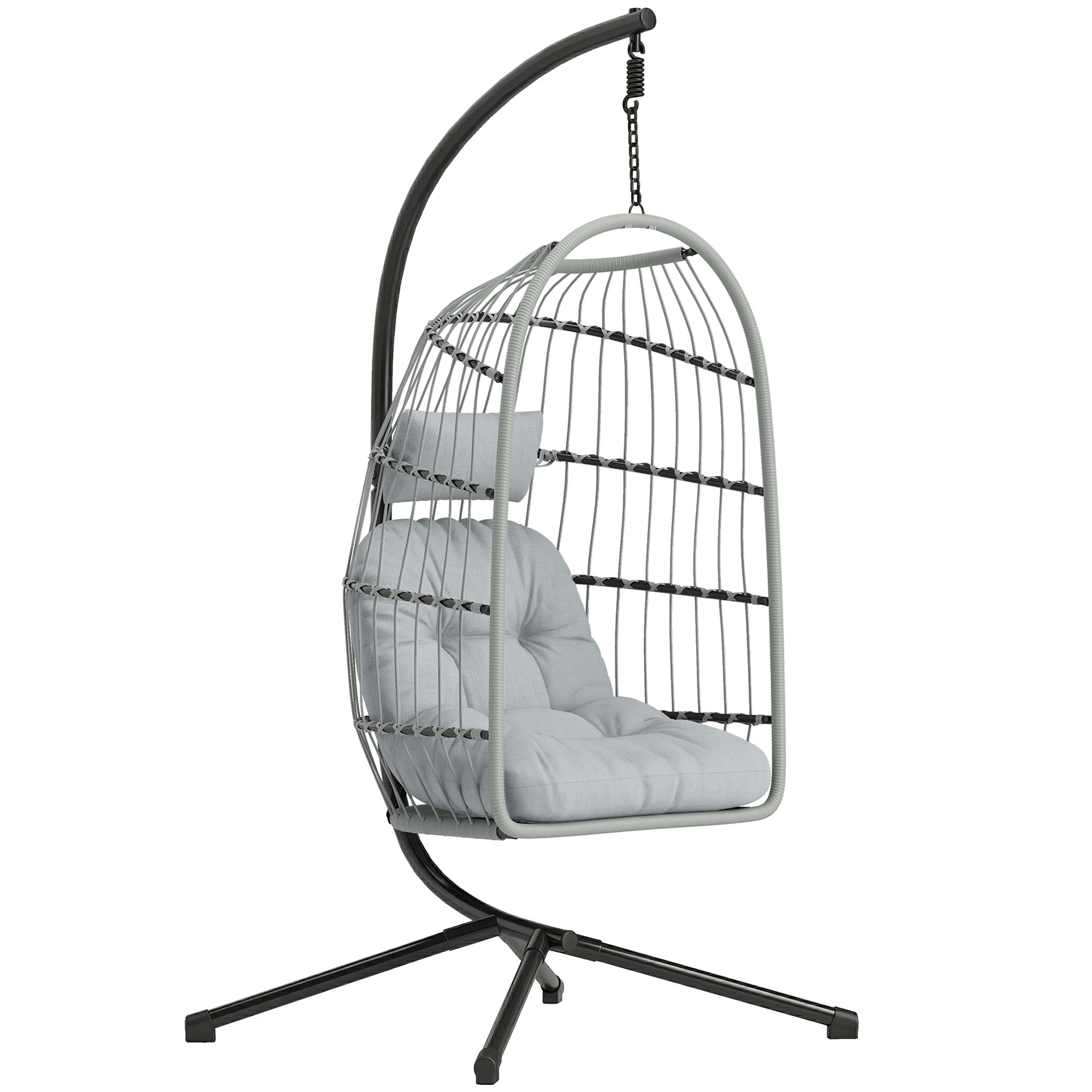 Outsunny Rattan Foldable Garden Egg Swing Chair - Light Grey