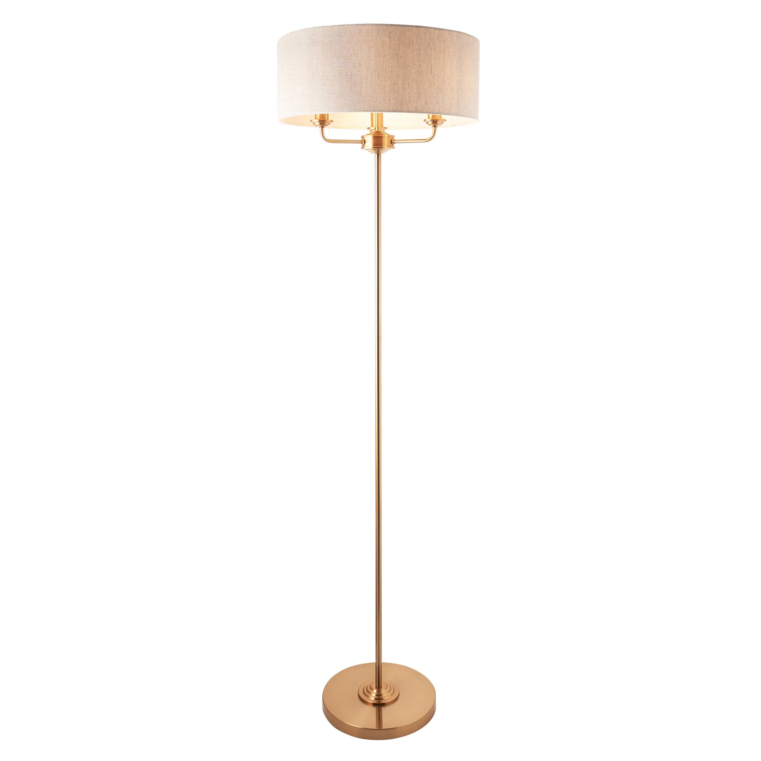 Loops Direct 3-Light Floor Lamp - Vintage Brass and Natural Linen