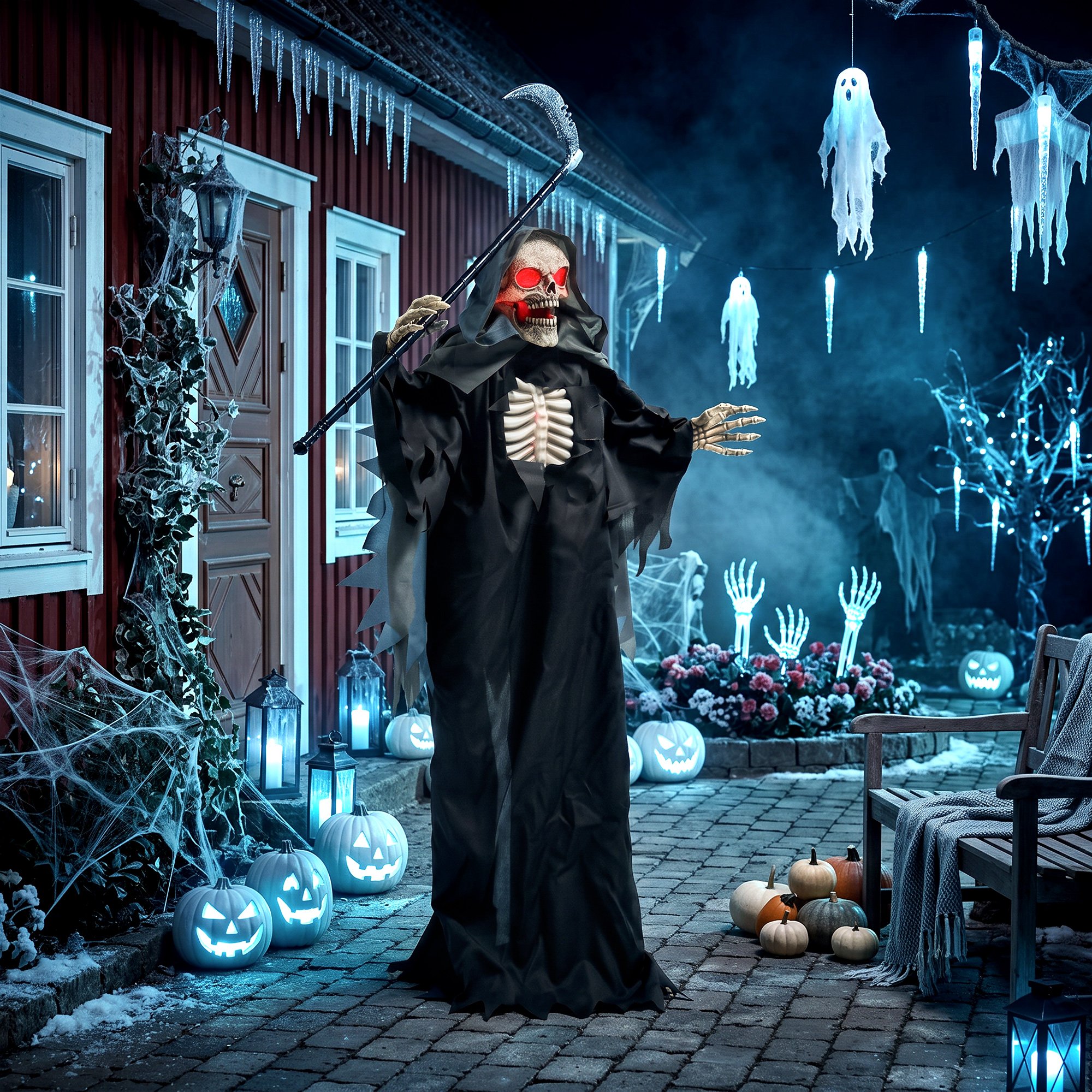 HOMCOM 5.6ft Animated Halloween Grim Reaper with Sickle Decoration