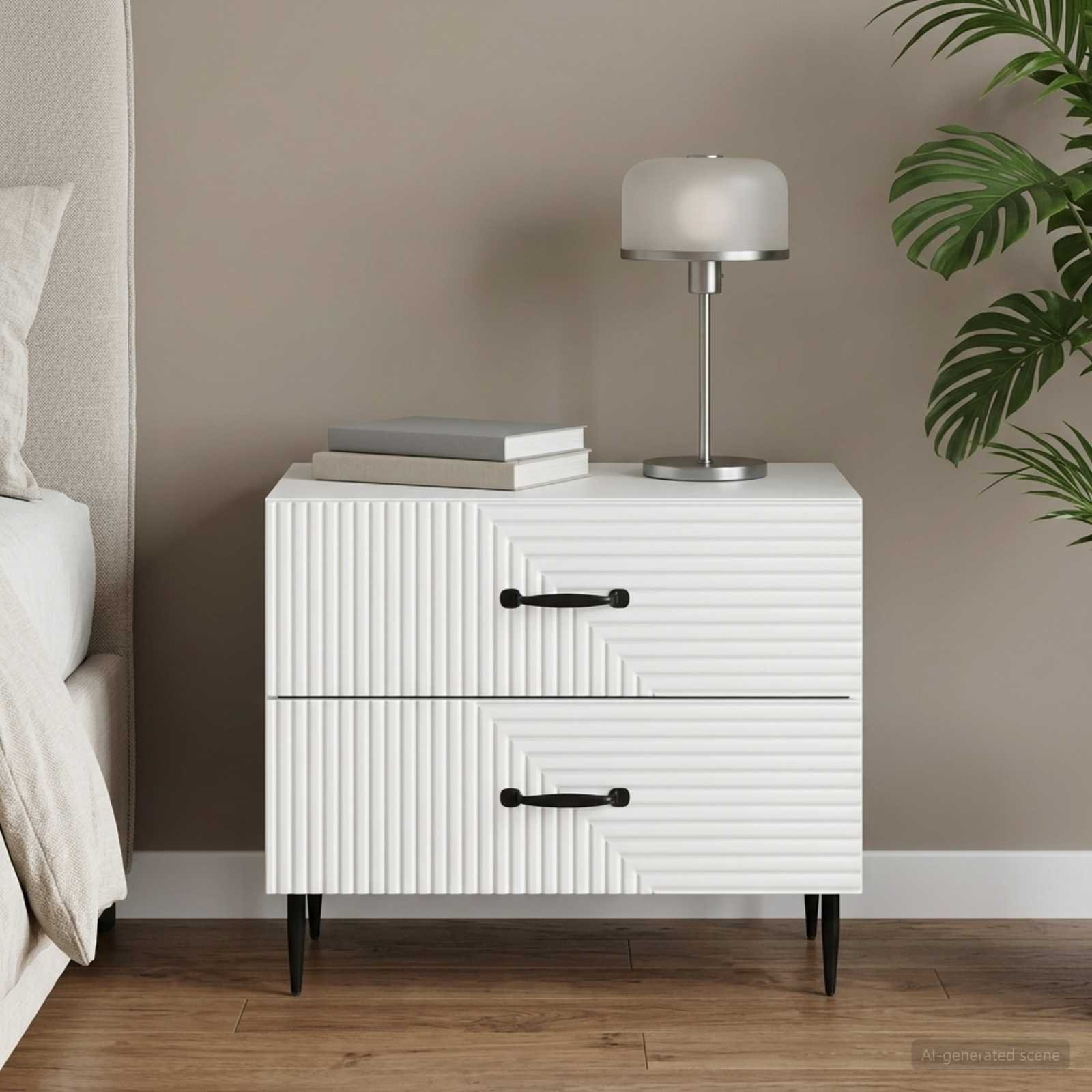 Walplus Engineered Wood Bedside Table - White - 62 x 34.5 x 47.5 cm