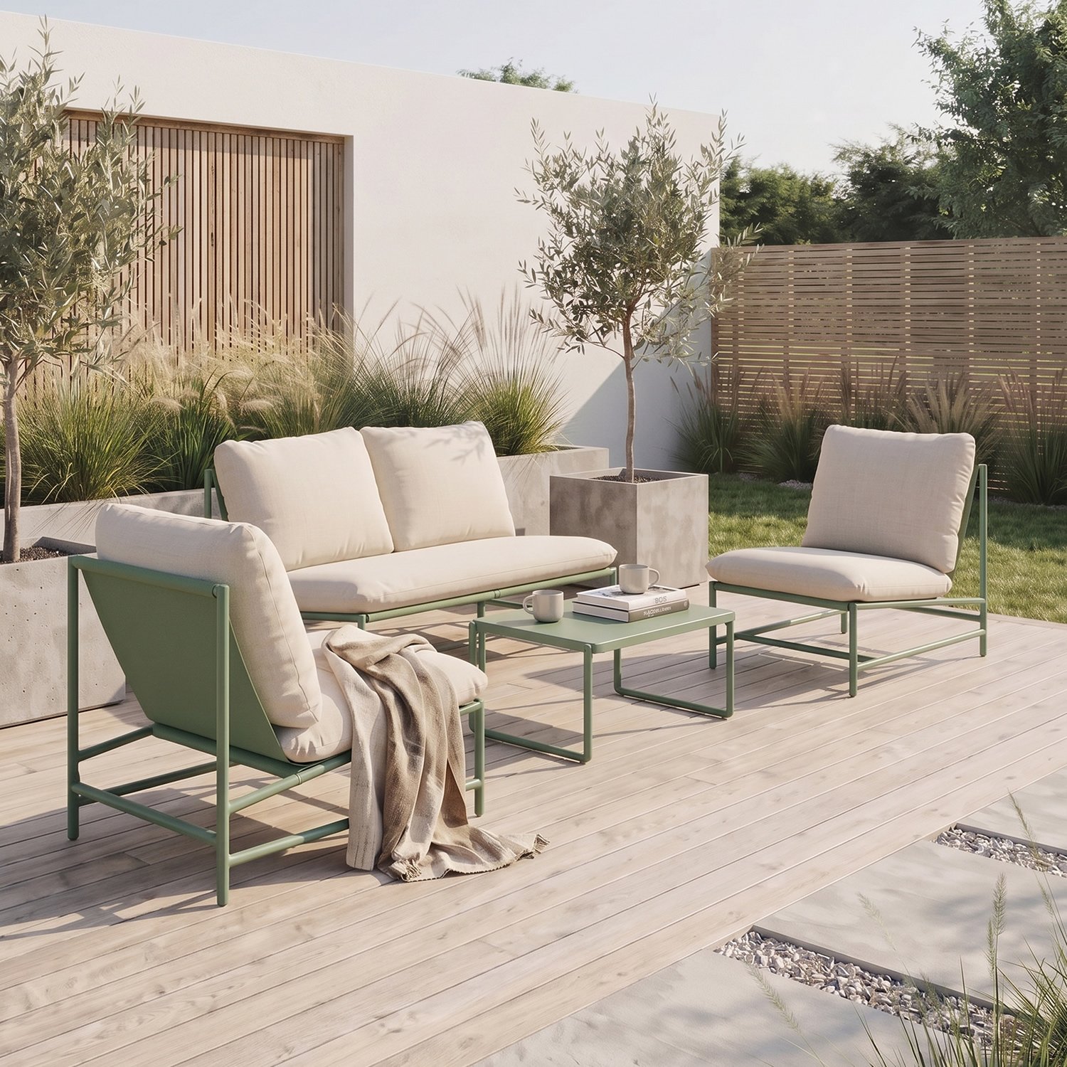 Kettler Leaf 4 Seat Metal Patio Set - Moss Green