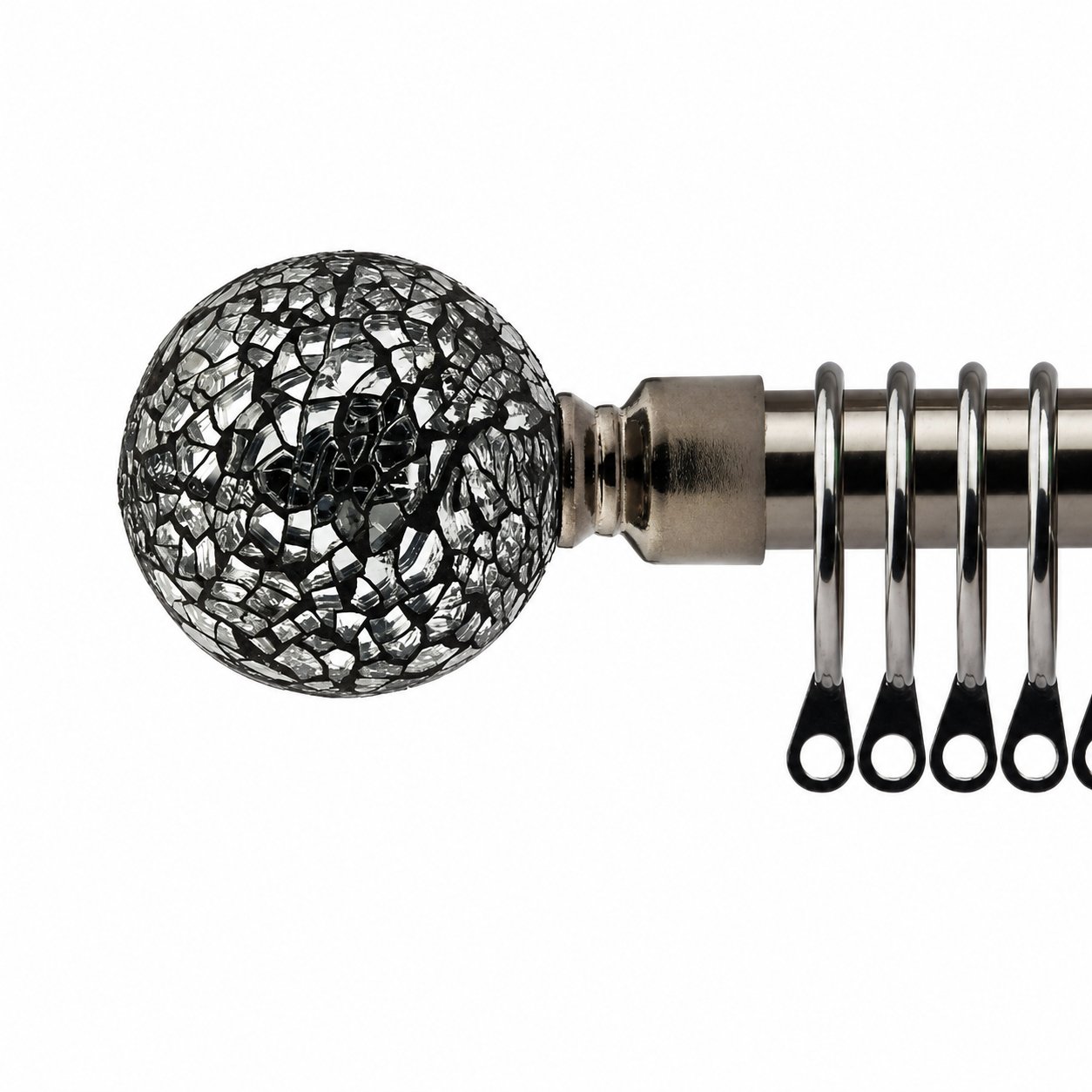 New Edge Blinds 16-19mm Black Silk Glass Extendable Curtain Pole - 160cm - 300cm