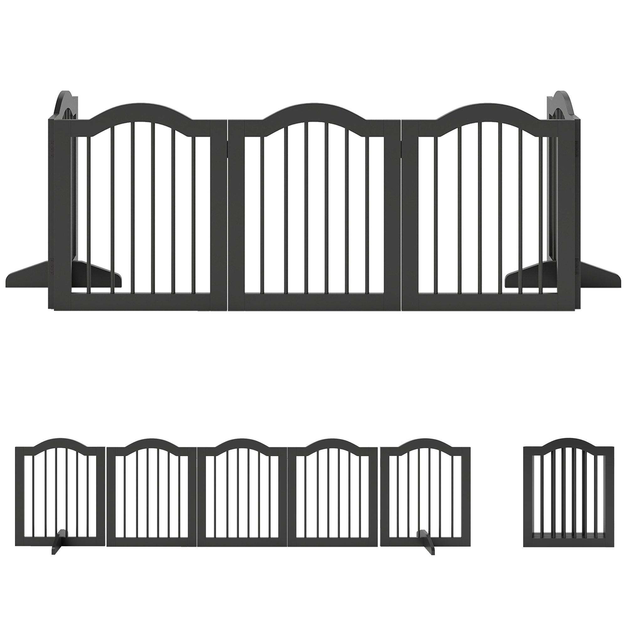 PawHut Wooden Freestanding Foldable Dog Gate - 261.5cm - Black