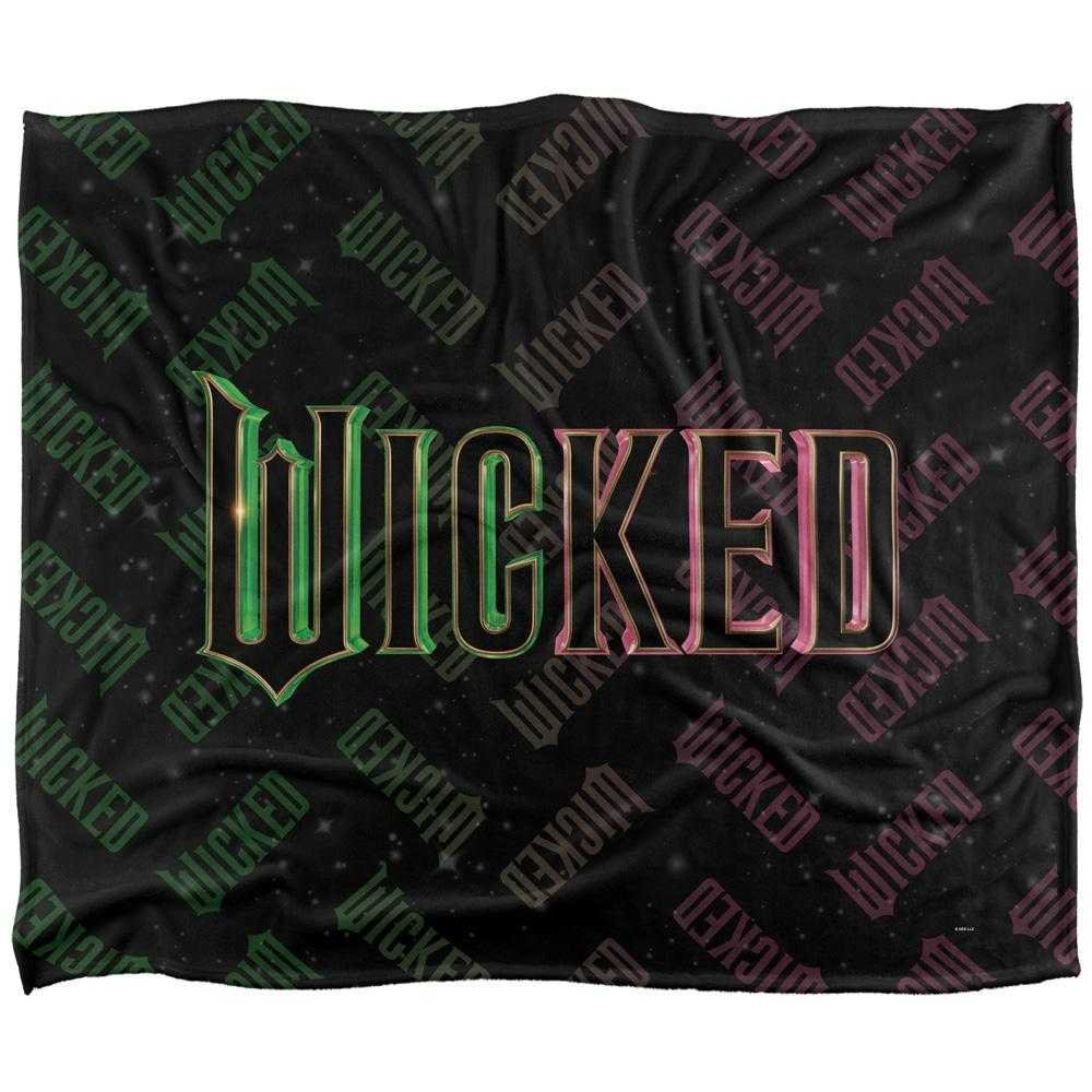 Wicked Movie Logo Soft Touch Pink & Green Blanket - 152cm x 127cm