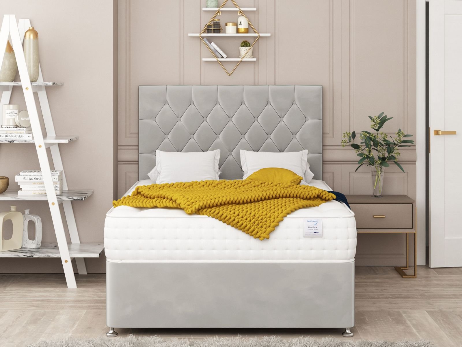 Bed Choices Windsor Small Double 2 Drawer 26" Headboard Divan Bed Set - Silver