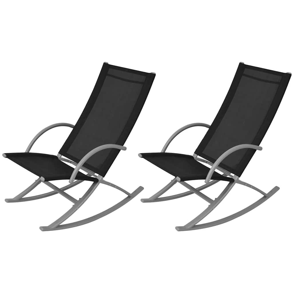 Walplus 2 Piece Steel Garden Rocking Chairs - Black - 53 x 92 x 86 cm