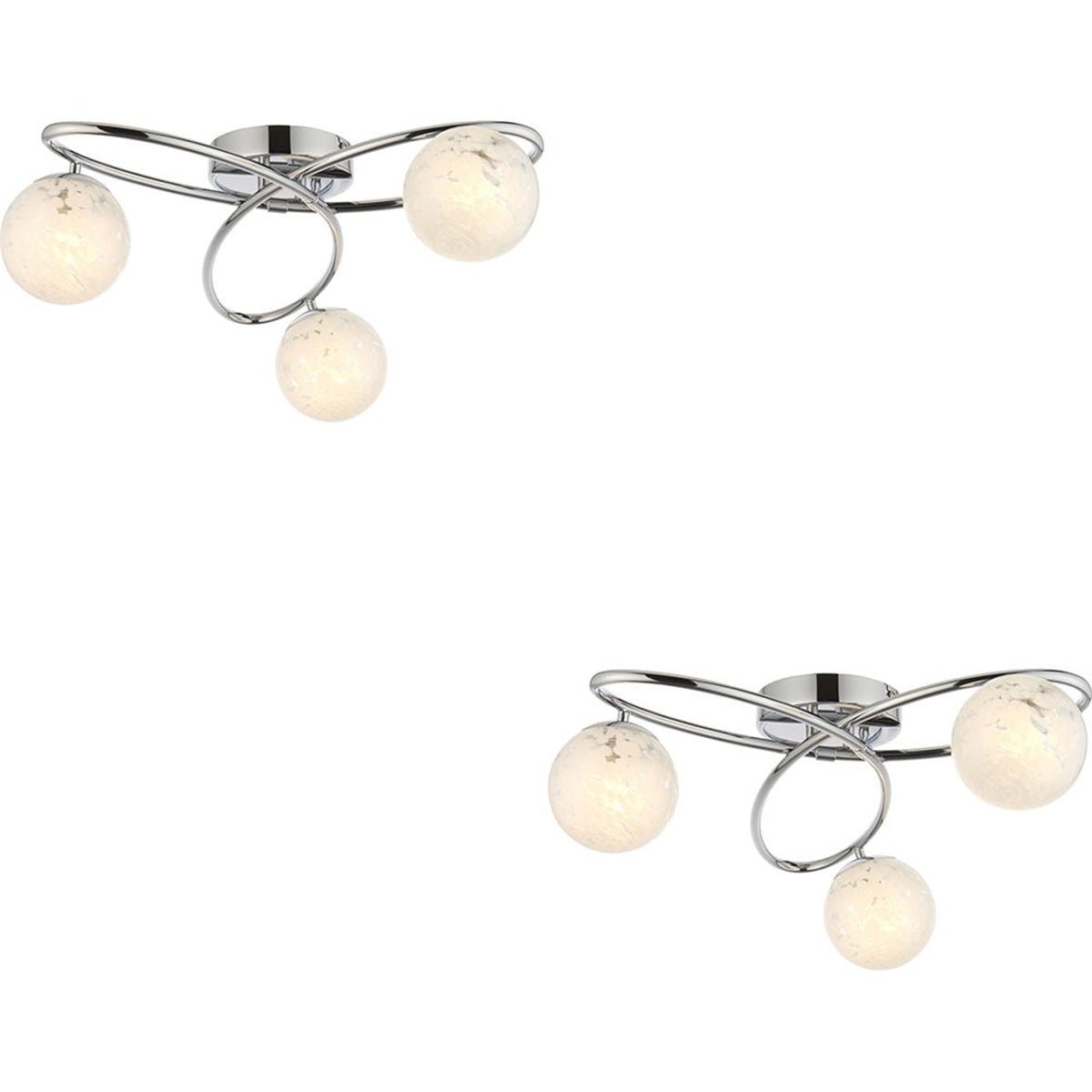 Loops Direct Set of 2 Semi Flush Ceiling Light - Chrome and White