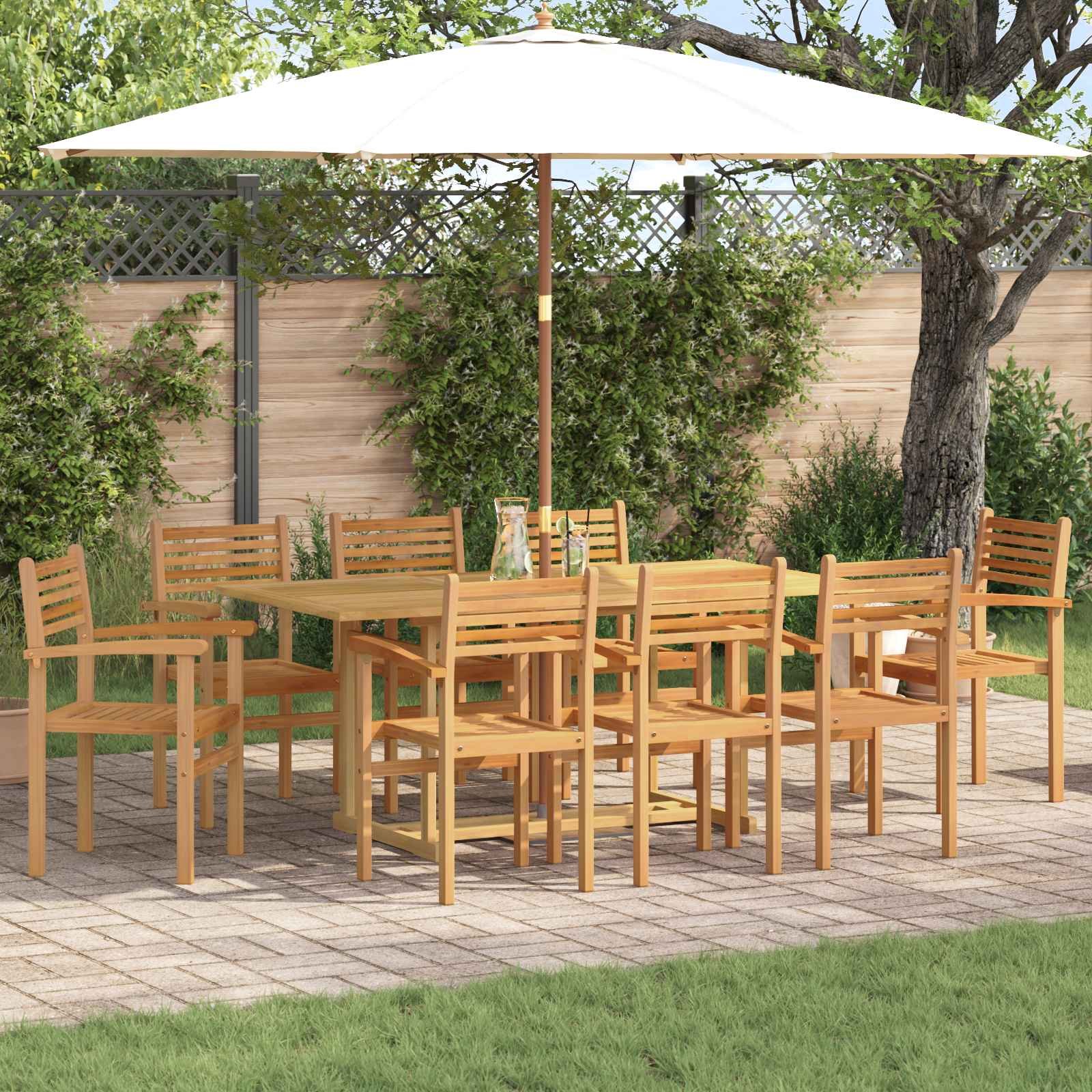 Walplus 9 Piece Solid Teak Wood Garden Dining Set - Brown - 180 x 90 x 75 cm