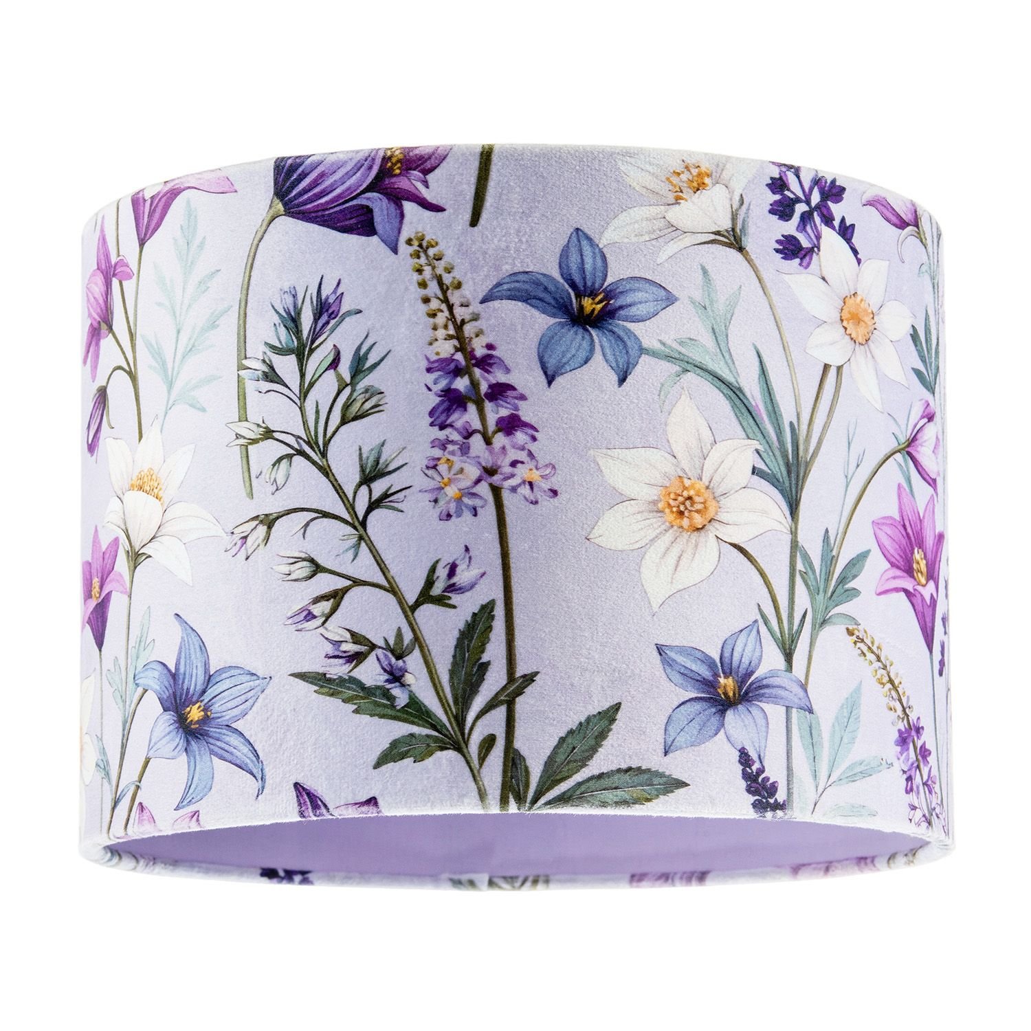 Happy Homewares Chic Lavender Velvet with Blue and White Lampshade - 25cm