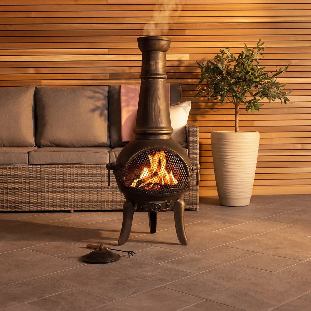 Charles Bentley Snug Seville 120cm Open Bowl Mesh Cast Iron Chiminea - Black