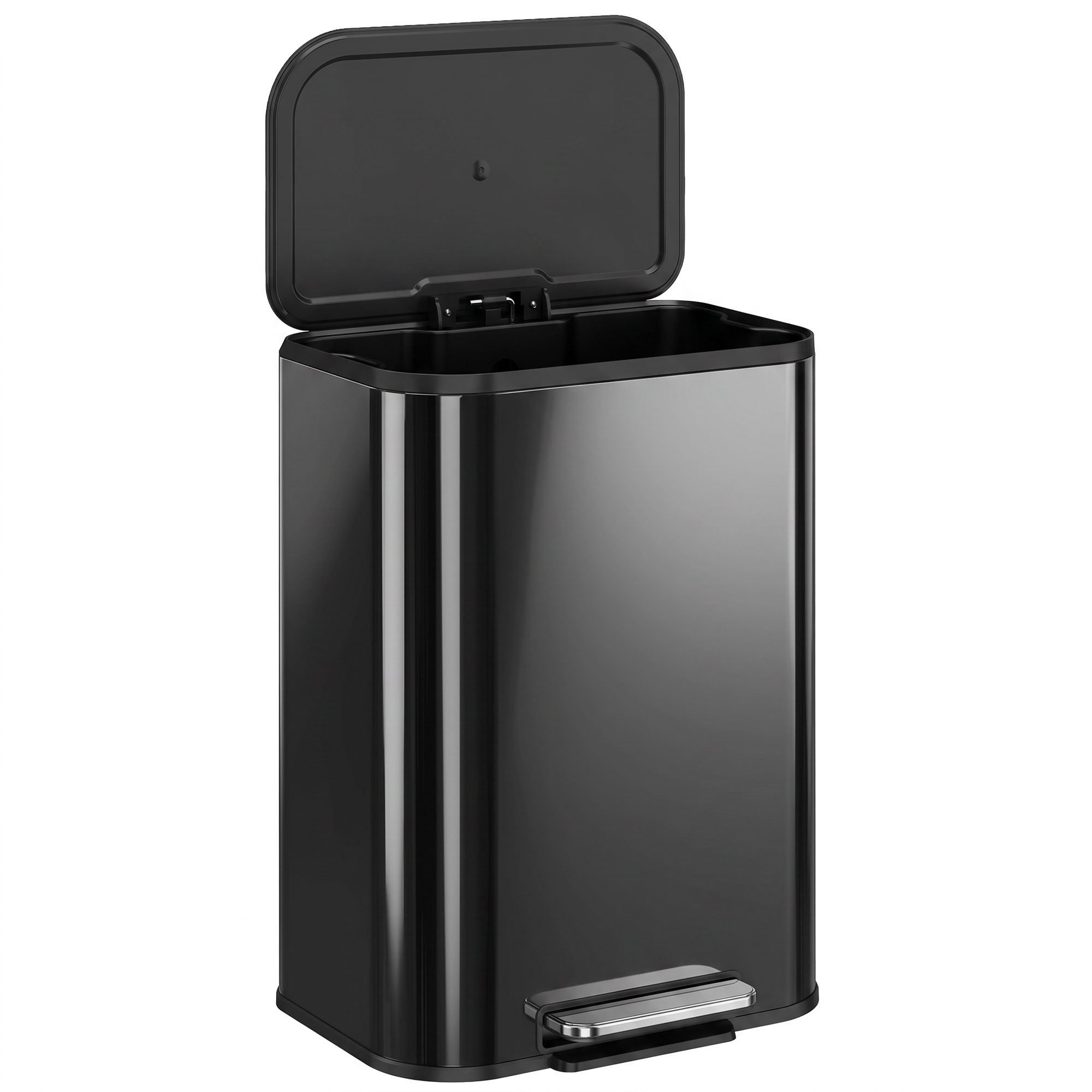 HOMCOM 50L Metal Rectangular Pedal Rubbish Bin - High Gloss Black